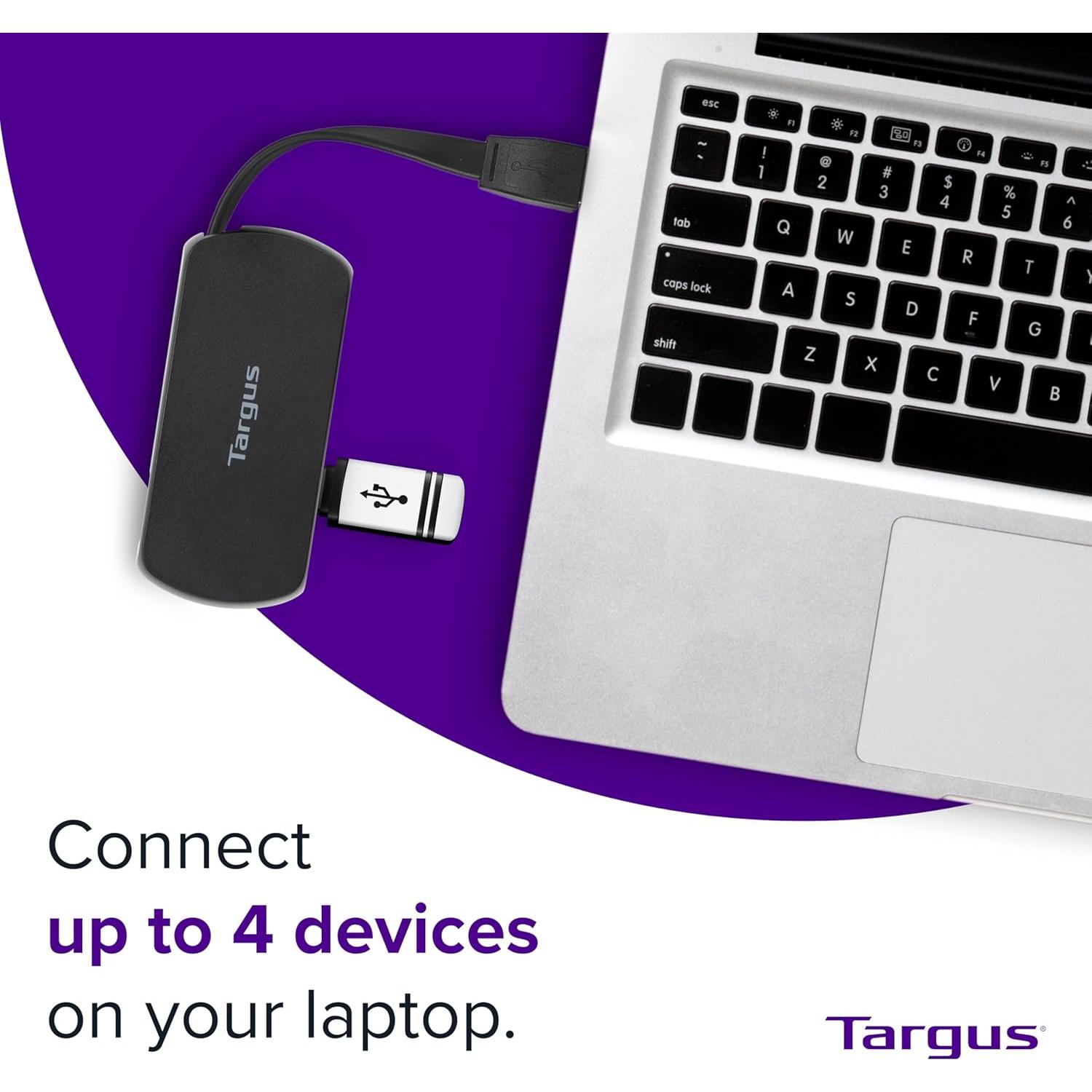 Hub USB 2.0 Targus de 4 Puertos Negro - Compatible PC y Mac