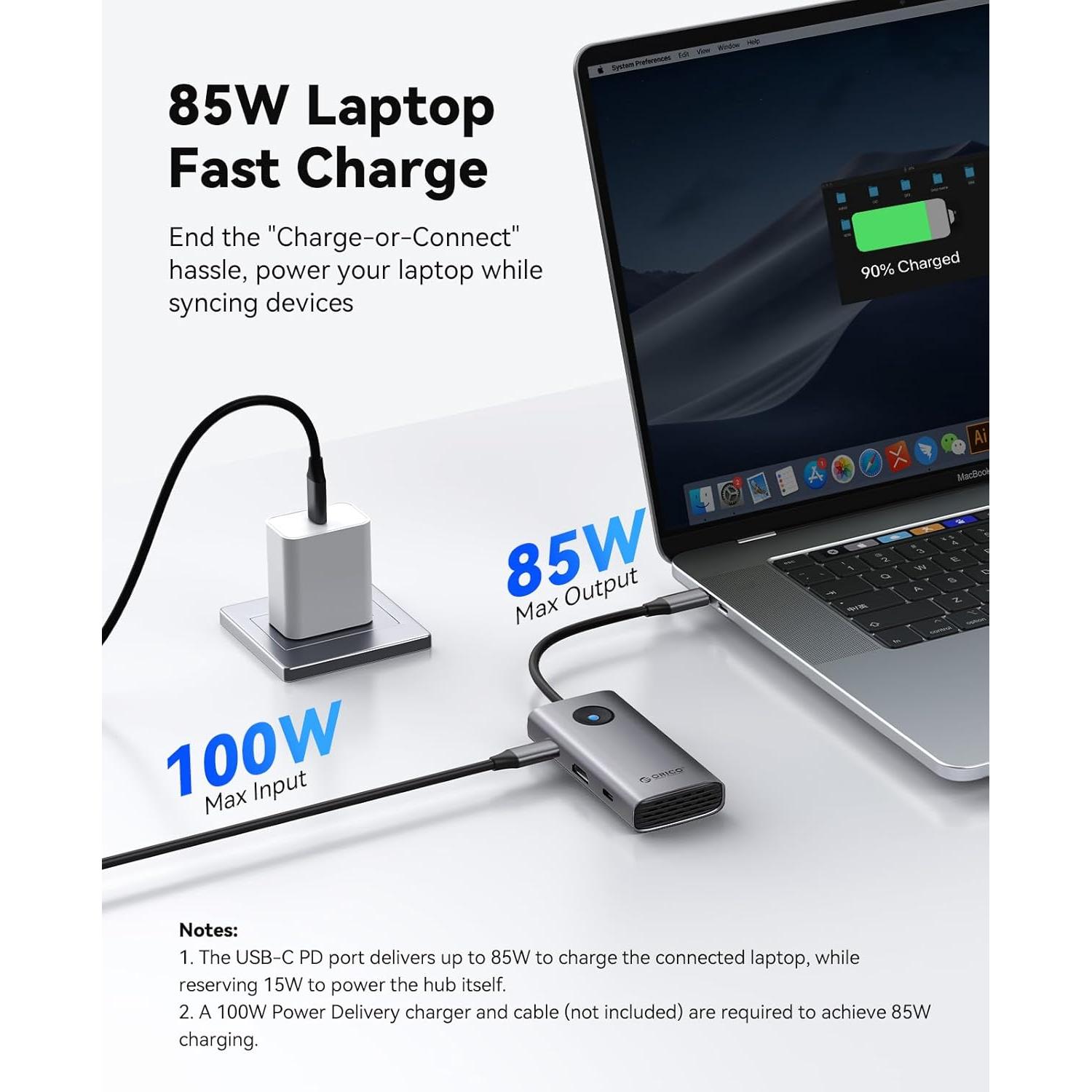 Hub USB C 6-en-1 ORICO PW11-6P-GY con HDMI 4K y 100W PD