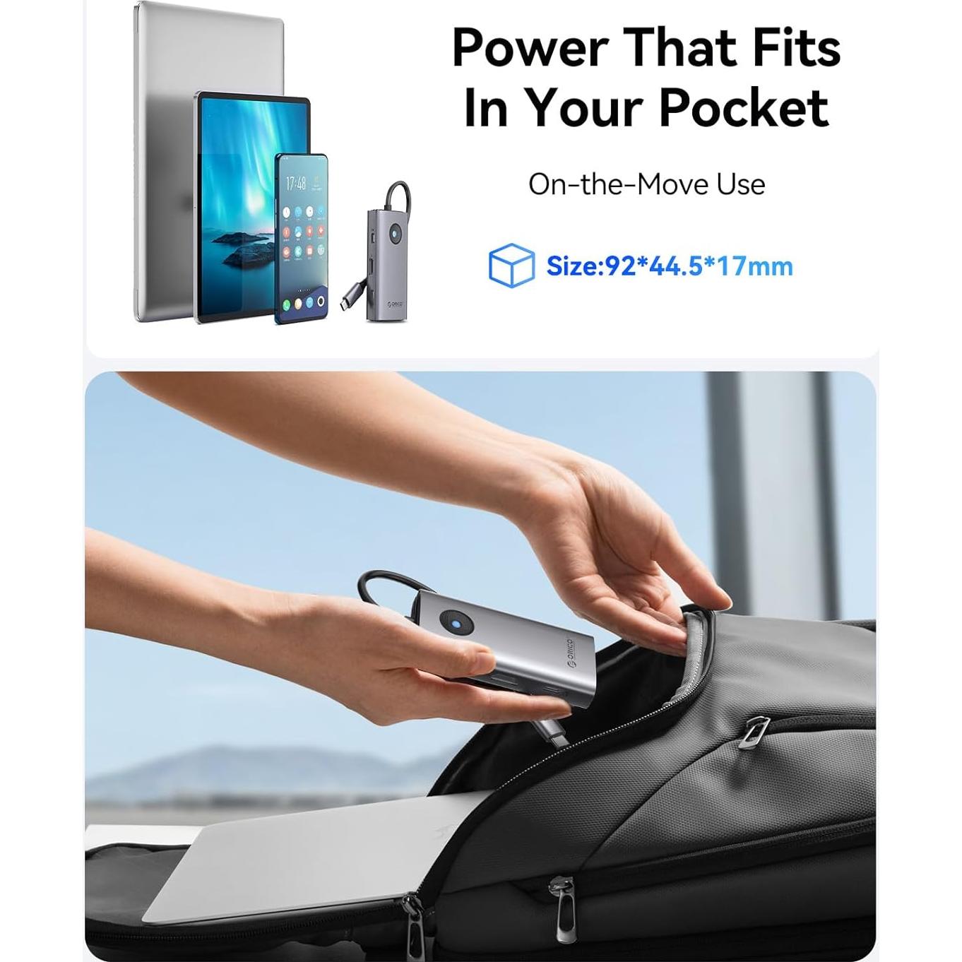 Hub USB C 6-en-1 ORICO PW11-6P-GY con HDMI 4K y 100W PD