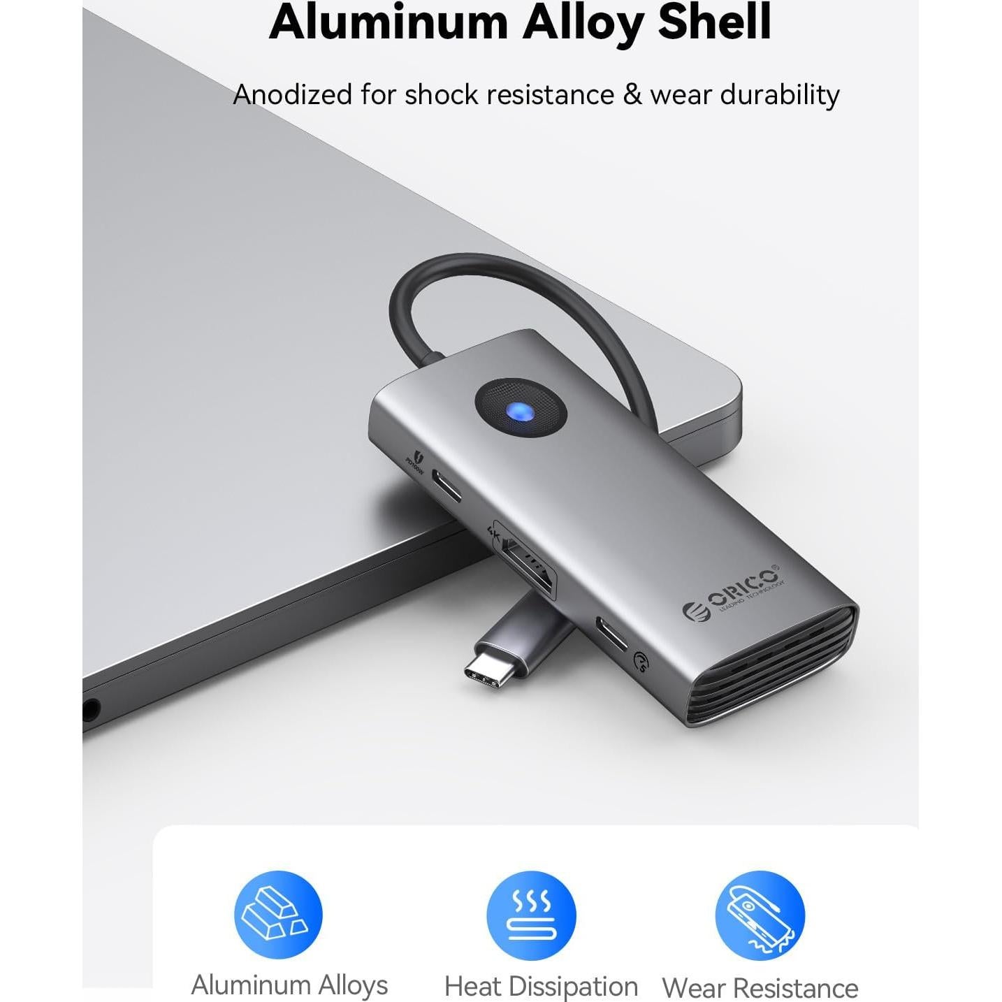 Hub USB C 6-en-1 ORICO PW11-6P-GY con HDMI 4K y 100W PD