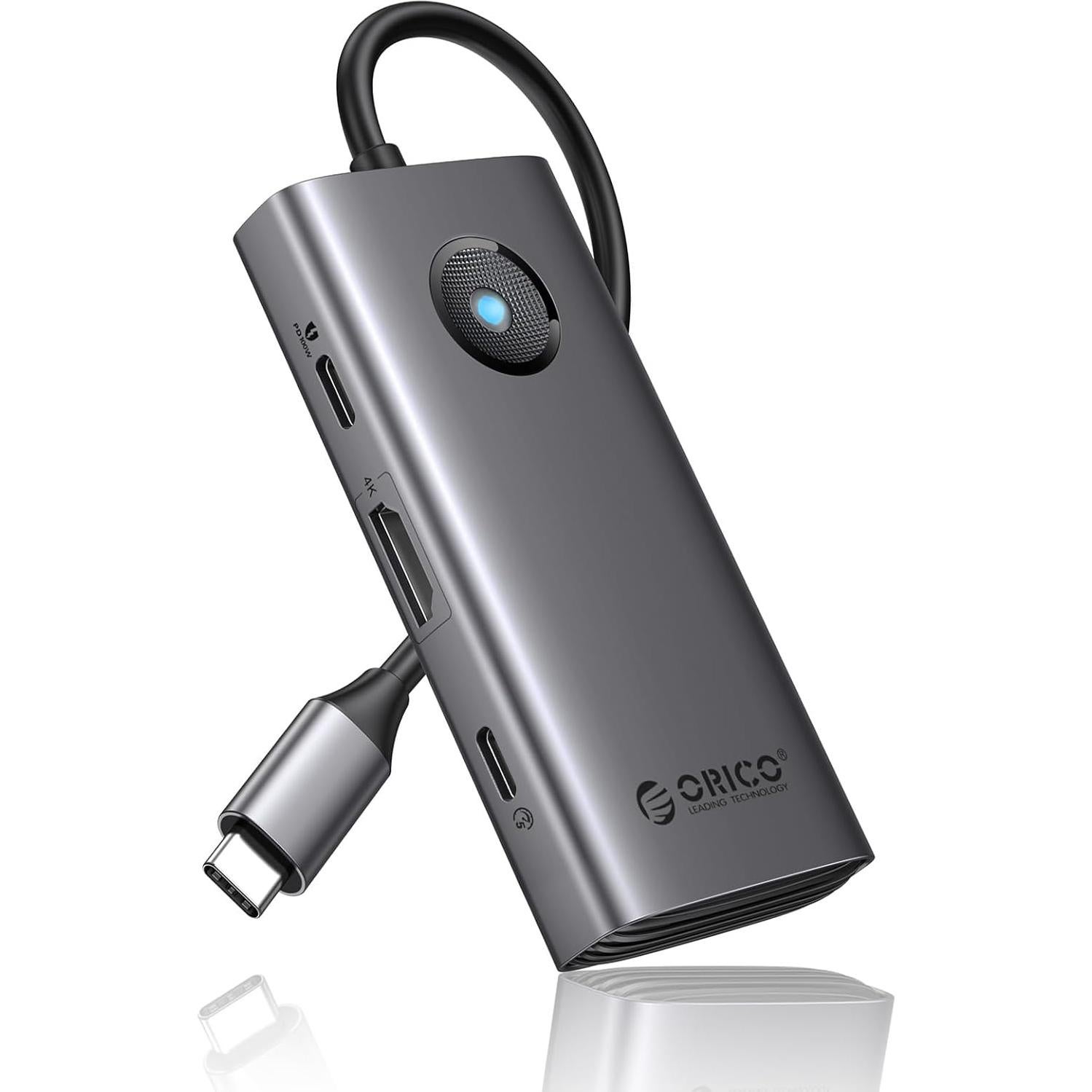 Hub USB C 6-en-1 ORICO PW11-6P-GY con HDMI 4K y 100W PD