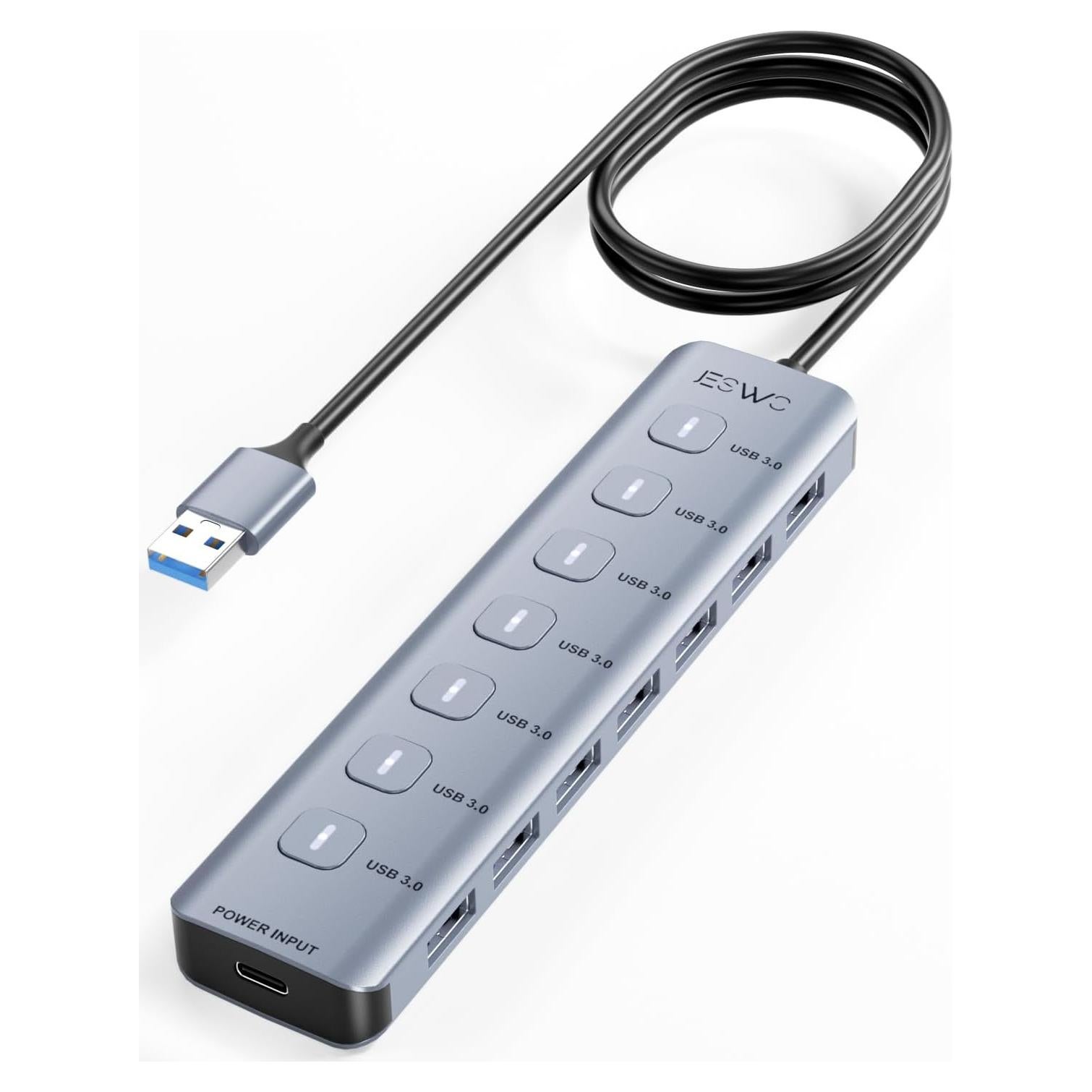 Hub USB 3.0 7 Puertos Aluminio Dongguan A307, 5Gbps
