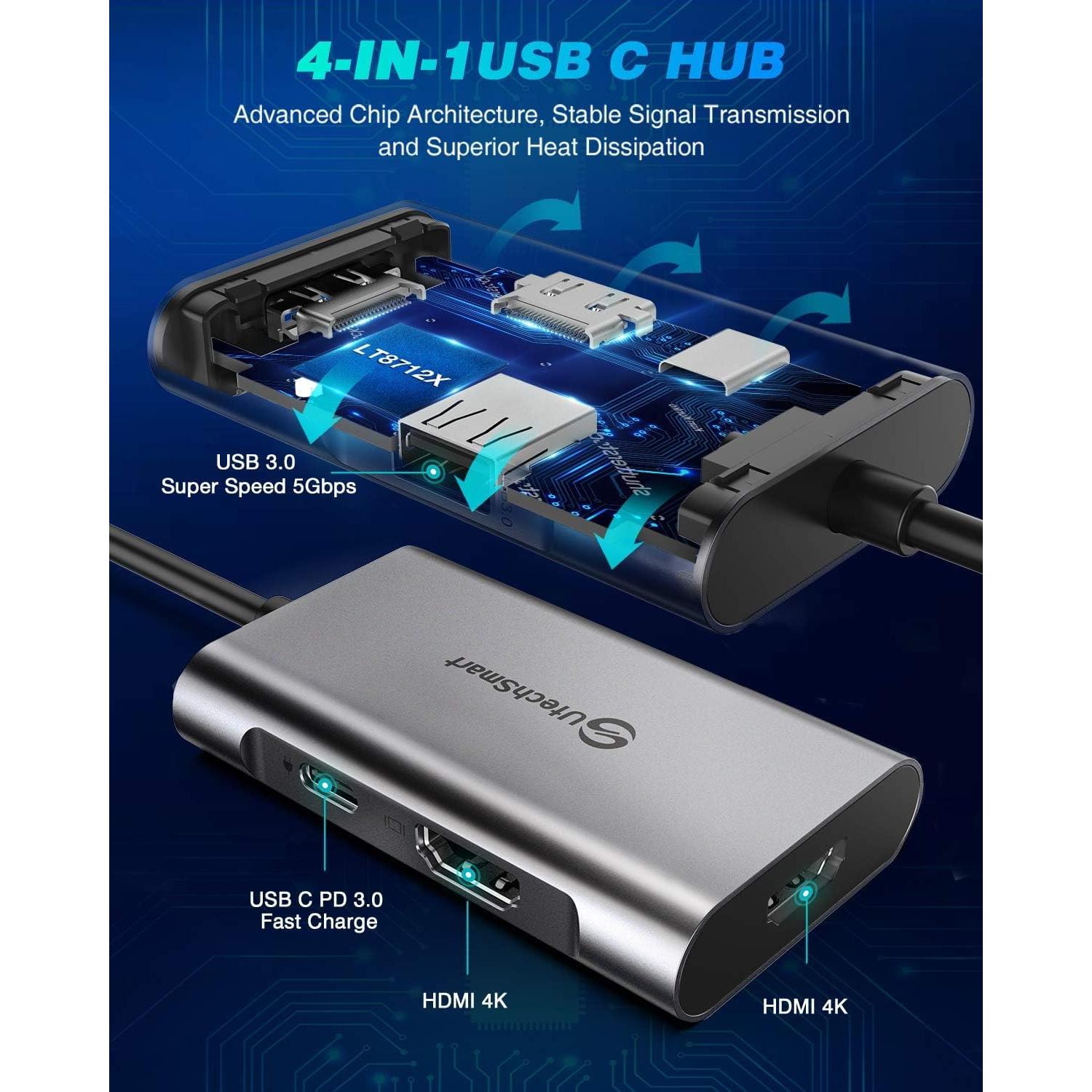 Adaptador UtechSmart HDMI a USB-C 4 en 1, 4K, 100W PD