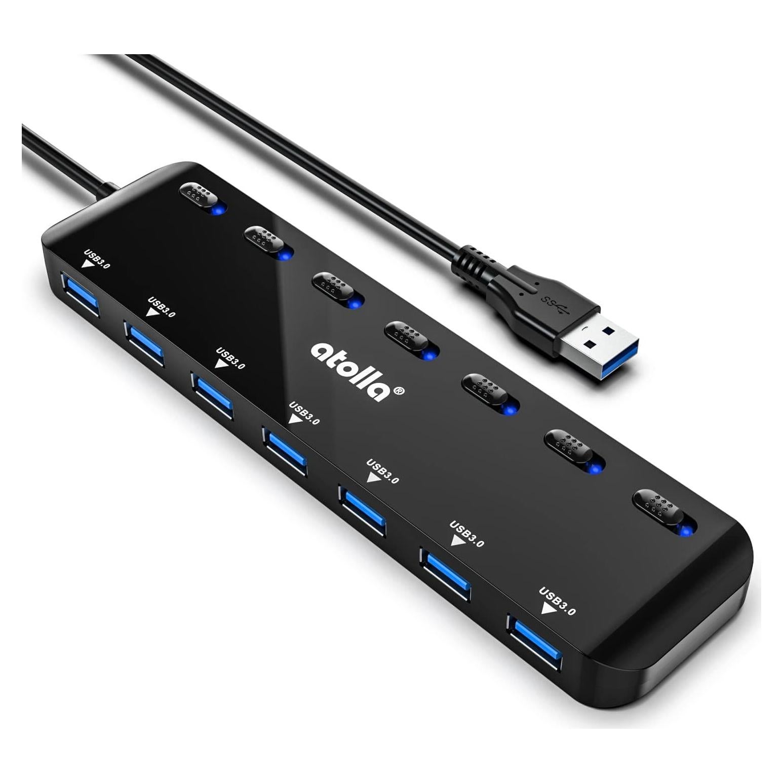 Hub USB 3.0 atolla de 7 Puertos con Interruptores y LEDs