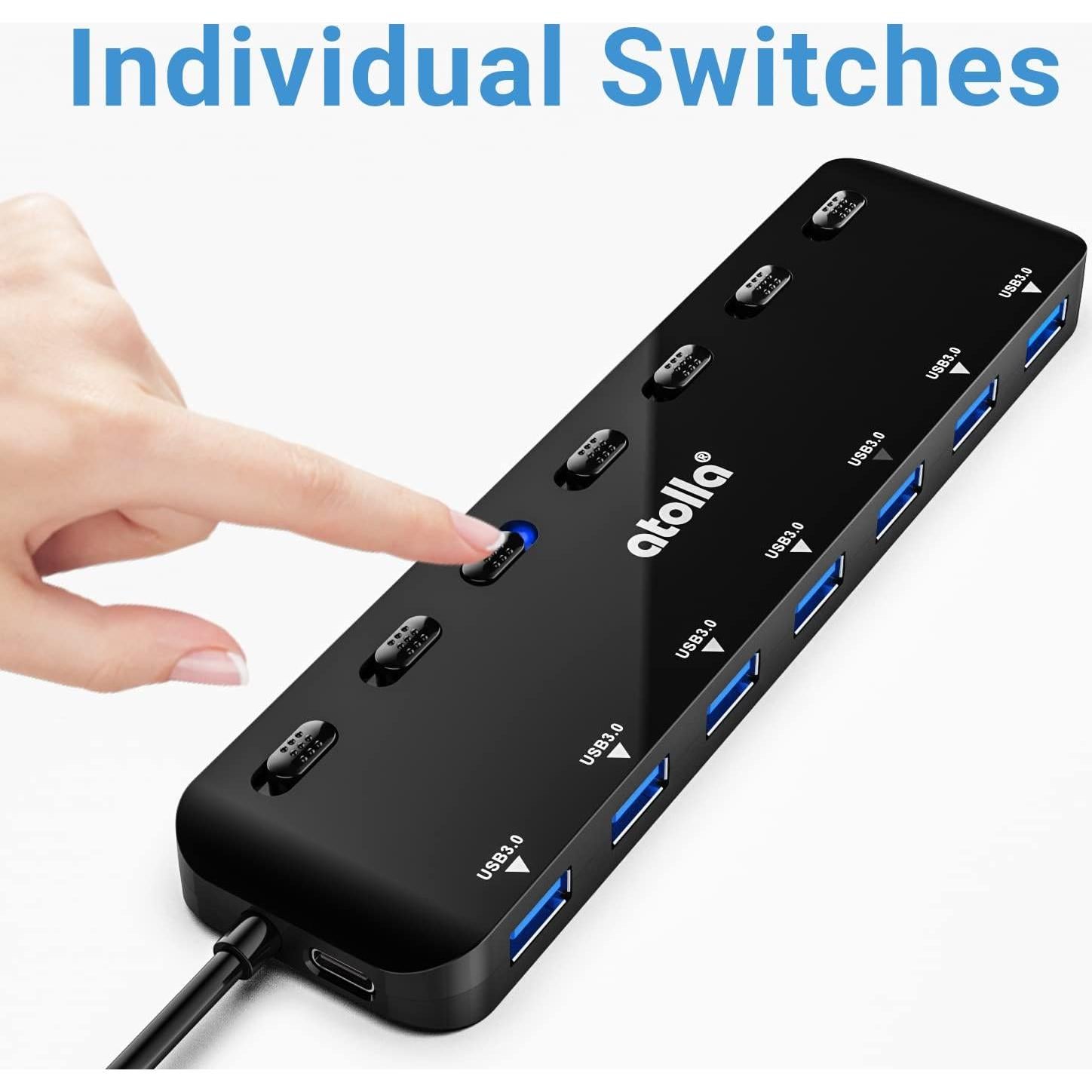 Hub USB 3.0 atolla de 7 Puertos con Interruptores y LEDs