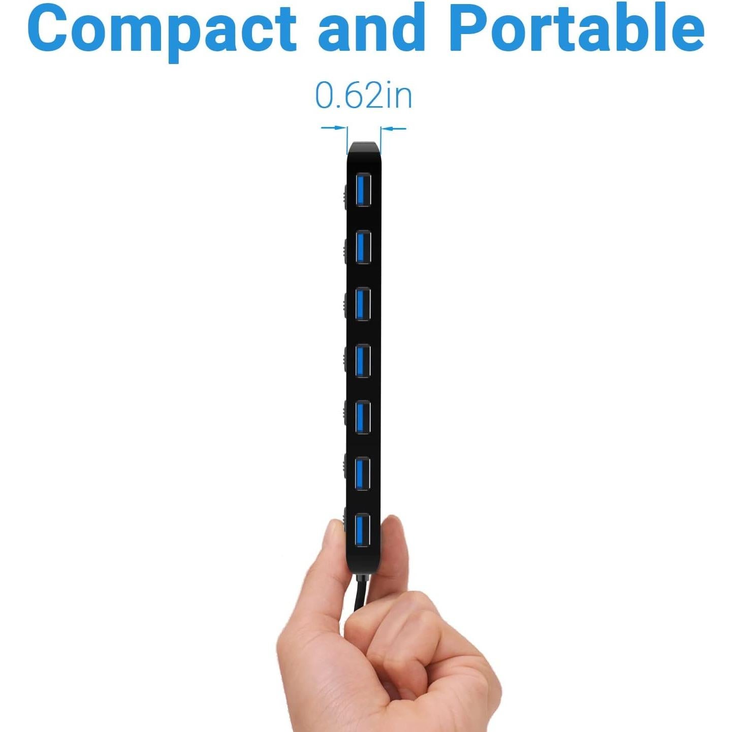 Hub USB 3.0 atolla de 7 Puertos con Interruptores y LEDs