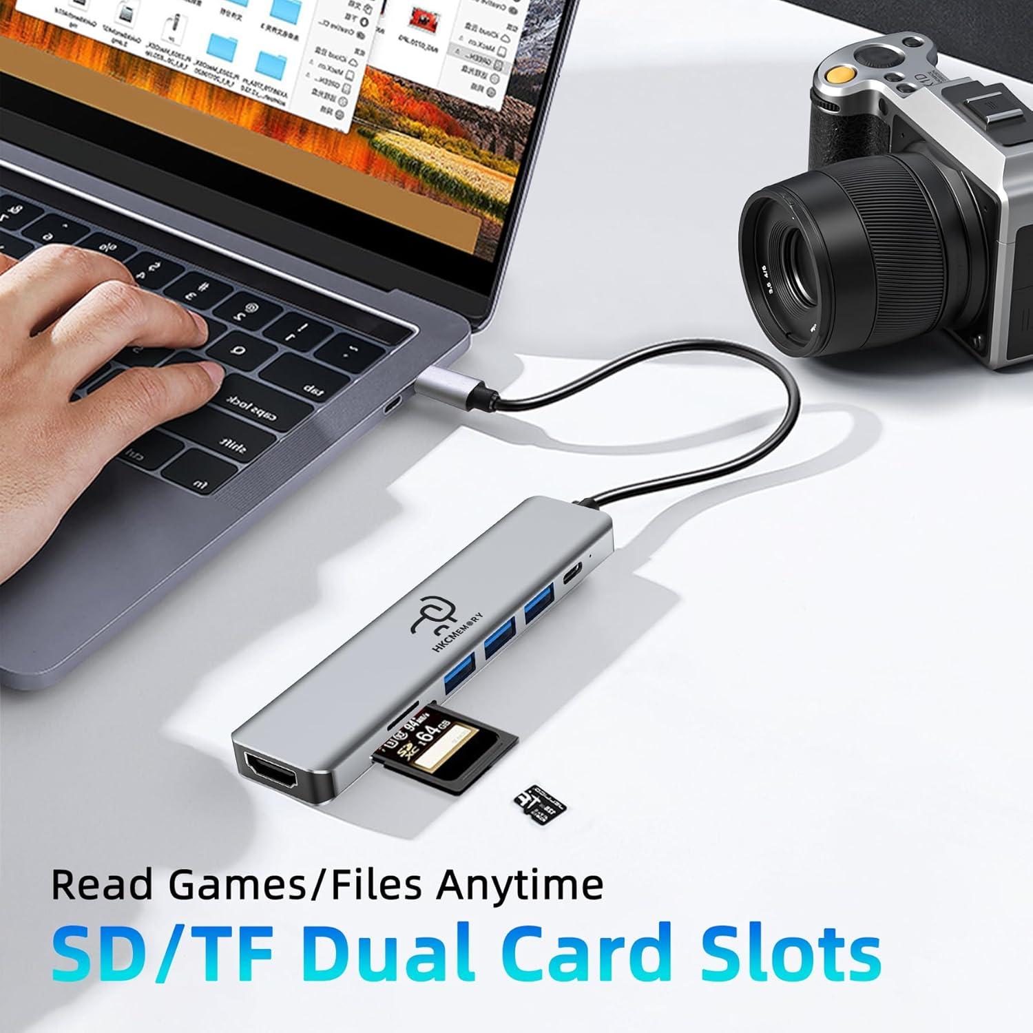 Hub USB C 7-en-1 HKCMEMORY con HDMI 4K y carga PD 100W
