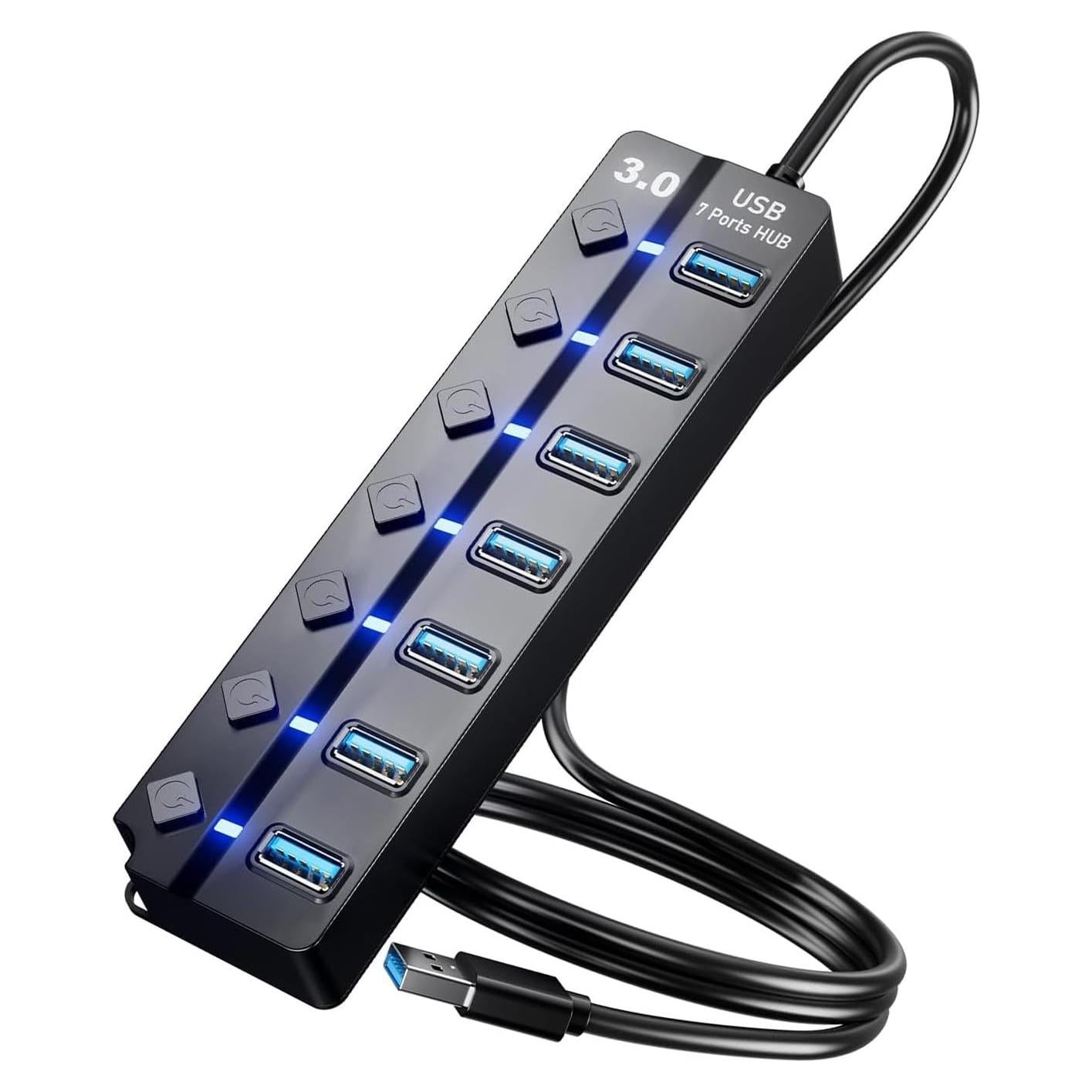 Hub USB 3.0 SNLLMZI de 7 Puertos con Interruptores y Cable 1.2m