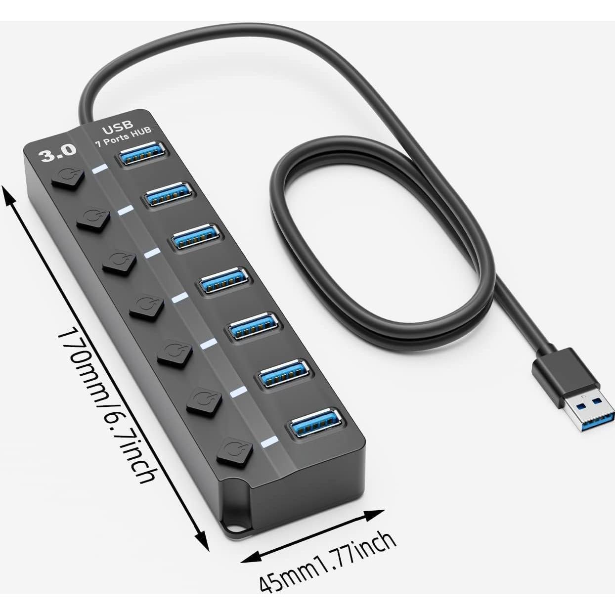 Hub USB 3.0 SNLLMZI de 7 Puertos con Interruptores y Cable 1.2m