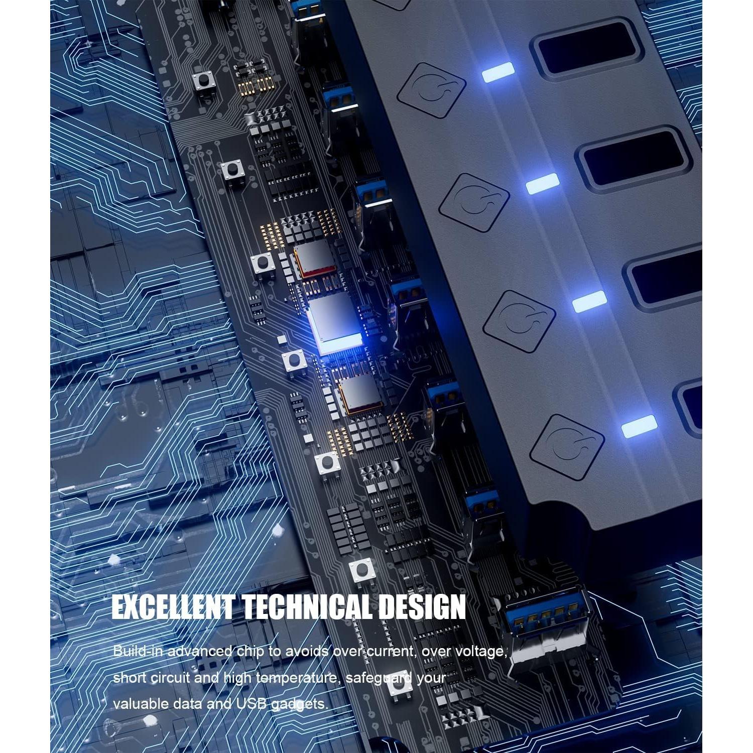 Hub USB 3.0 SNLLMZI de 7 Puertos con Interruptores y Cable 1.2m