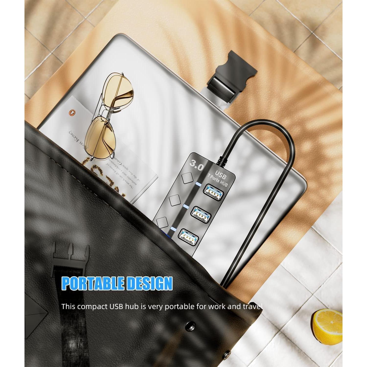 Hub USB 3.0 SNLLMZI de 7 Puertos con Interruptores y Cable 1.2m