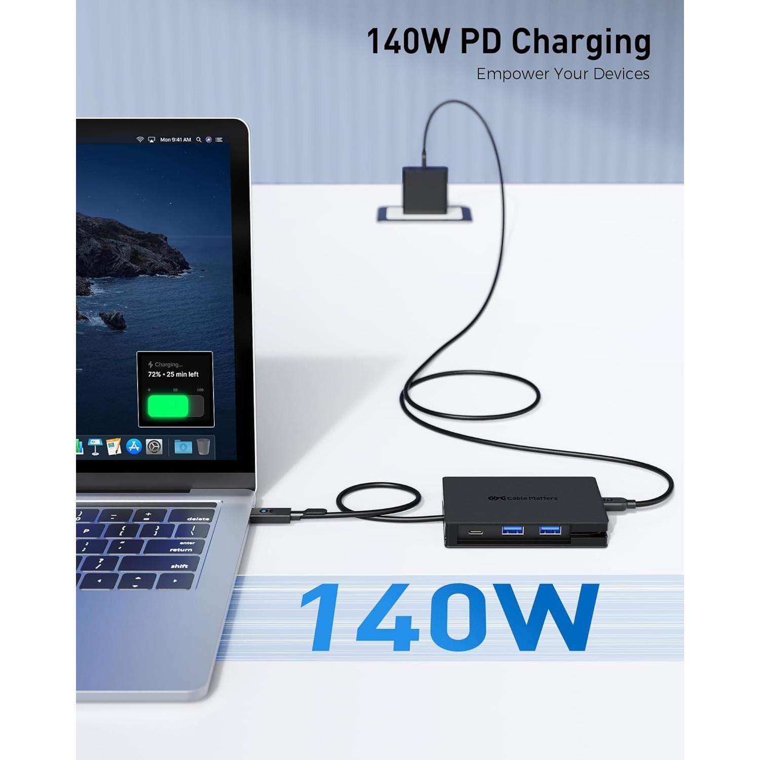 Adaptador Multiport USB C 8-en-1 Cable Matters HDMI 4K 140W