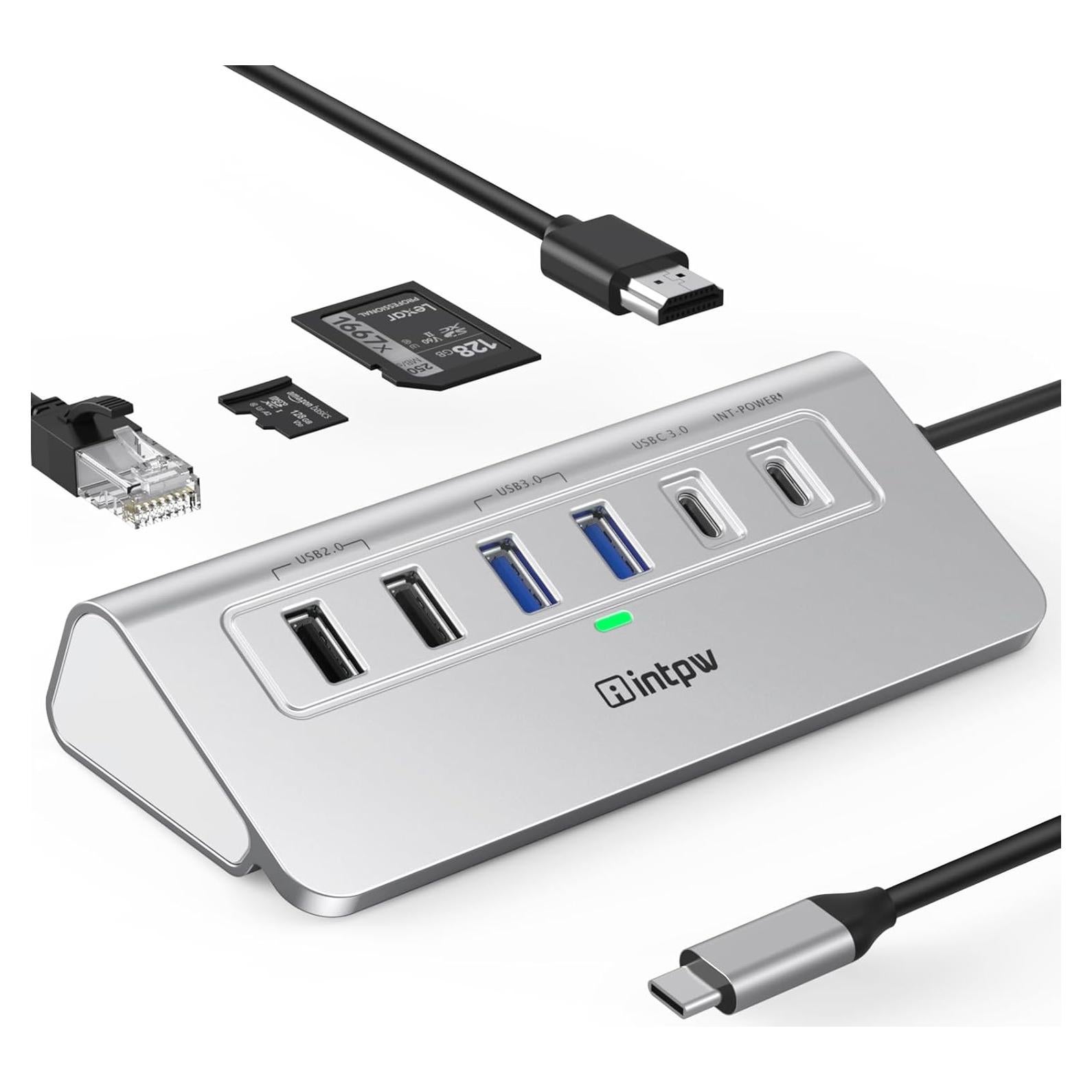 Hub USB C 10-en-1 intpw Aluminio HDMI 4K Ethernet 1Gbps