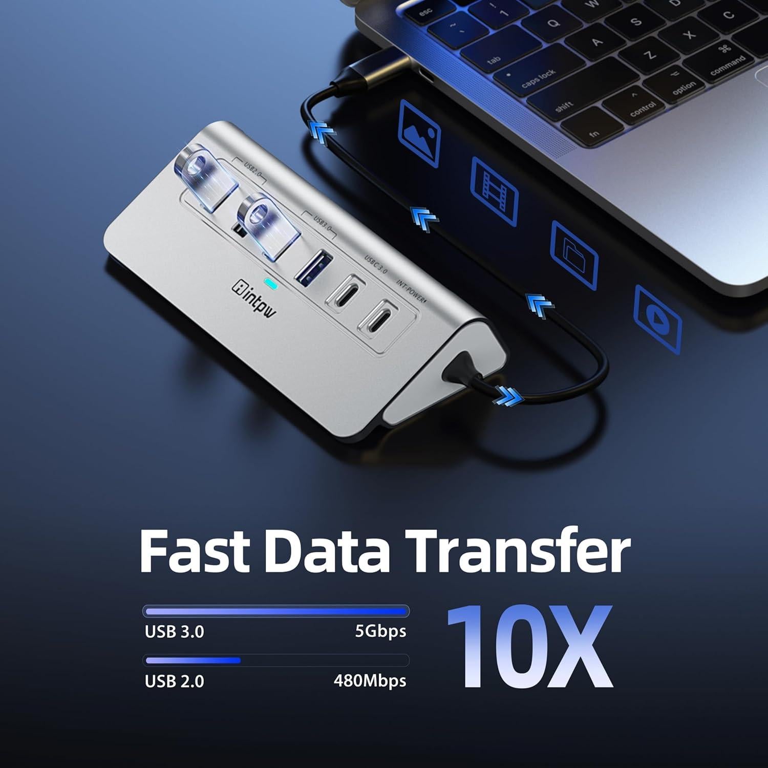 Hub USB C 10-en-1 intpw Aluminio HDMI 4K Ethernet 1Gbps