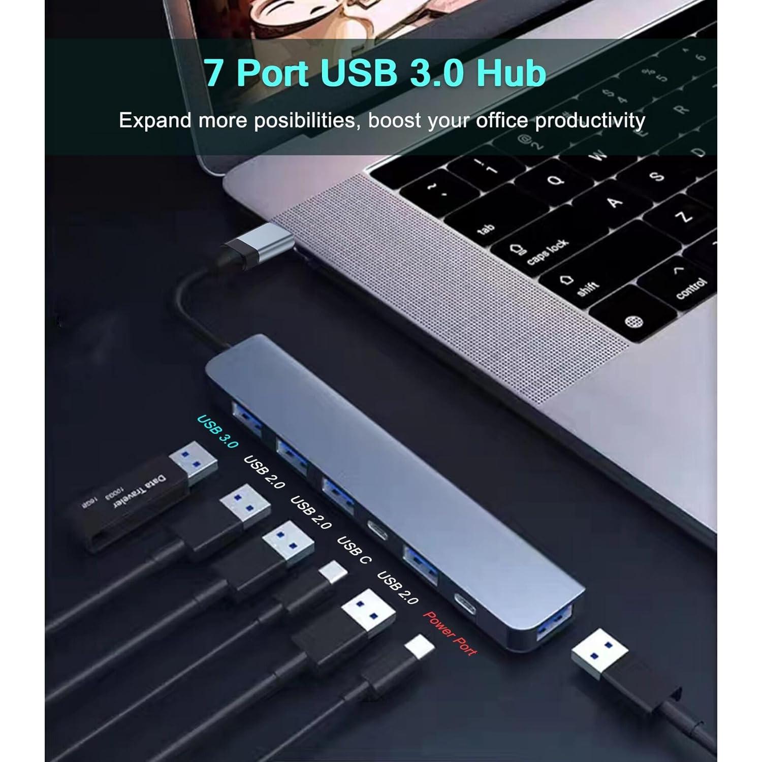 Hub USB 3.0 7 en 1 Aluminio ukiism con Puerto de Carga