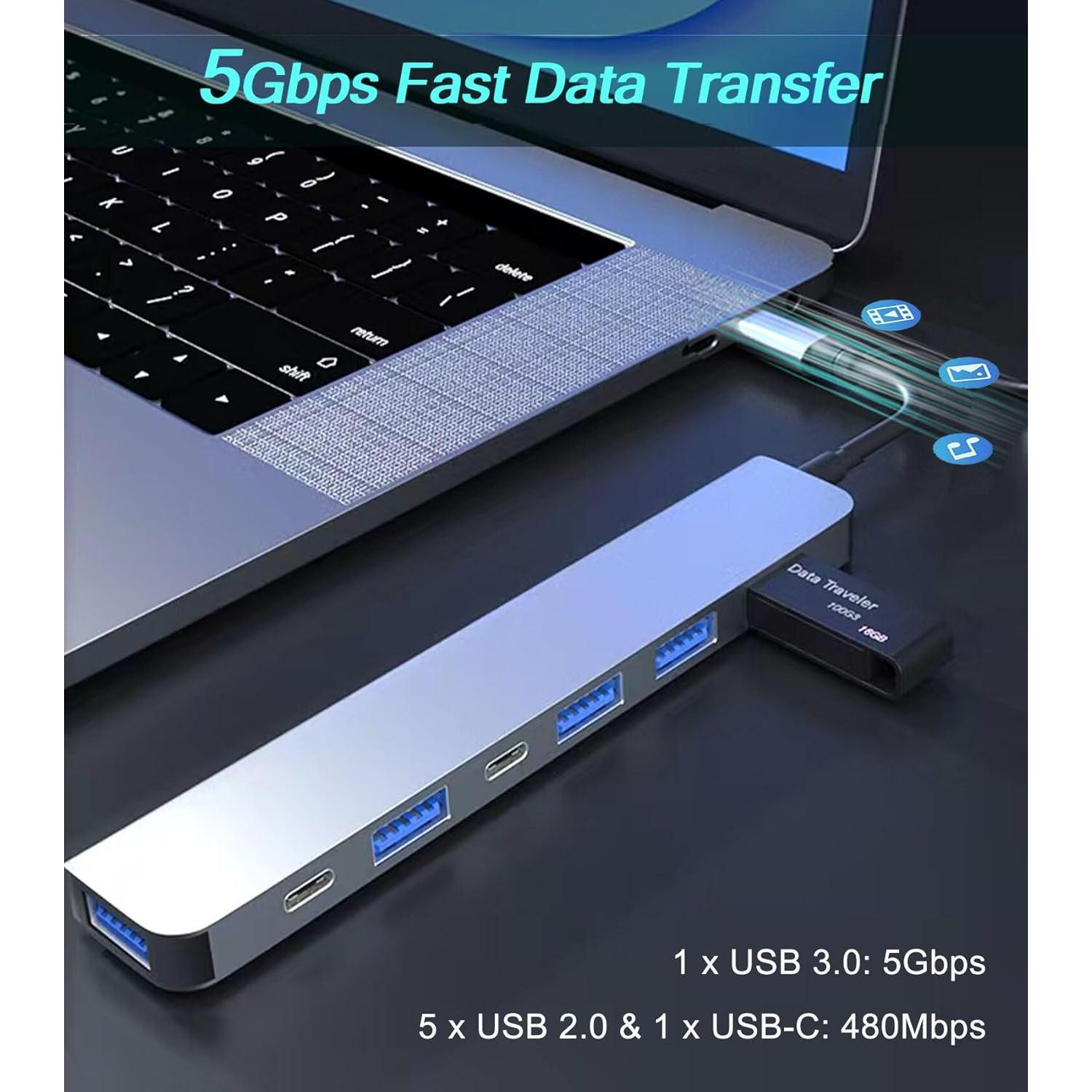 Hub USB 3.0 7 en 1 Aluminio ukiism con Puerto de Carga