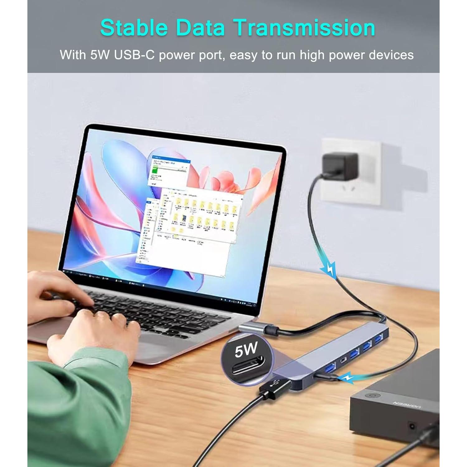 Hub USB 3.0 7 en 1 Aluminio ukiism con Puerto de Carga