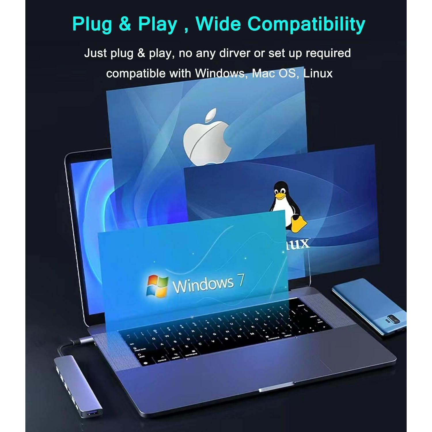 Hub USB 3.0 7 en 1 Aluminio ukiism con Puerto de Carga