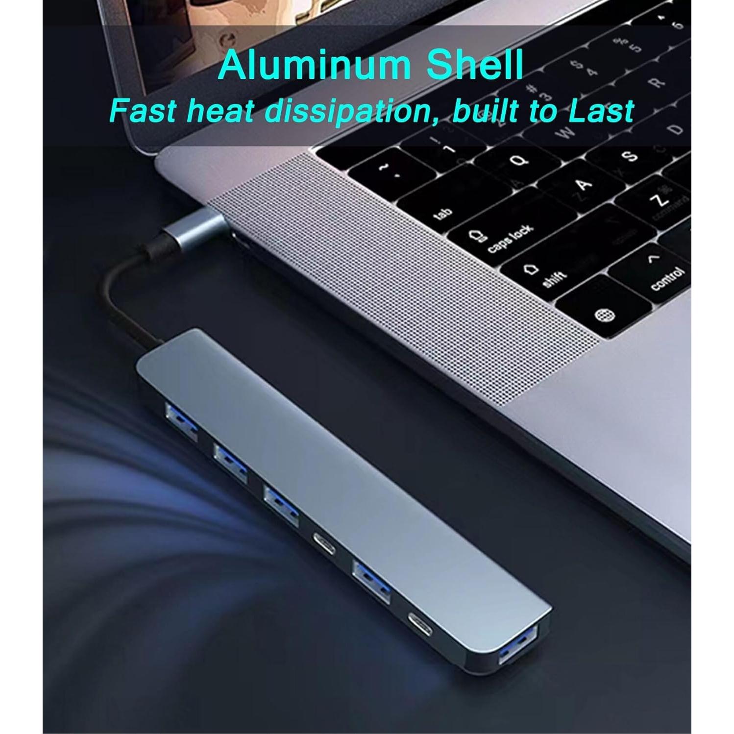 Hub USB 3.0 7 en 1 Aluminio ukiism con Puerto de Carga