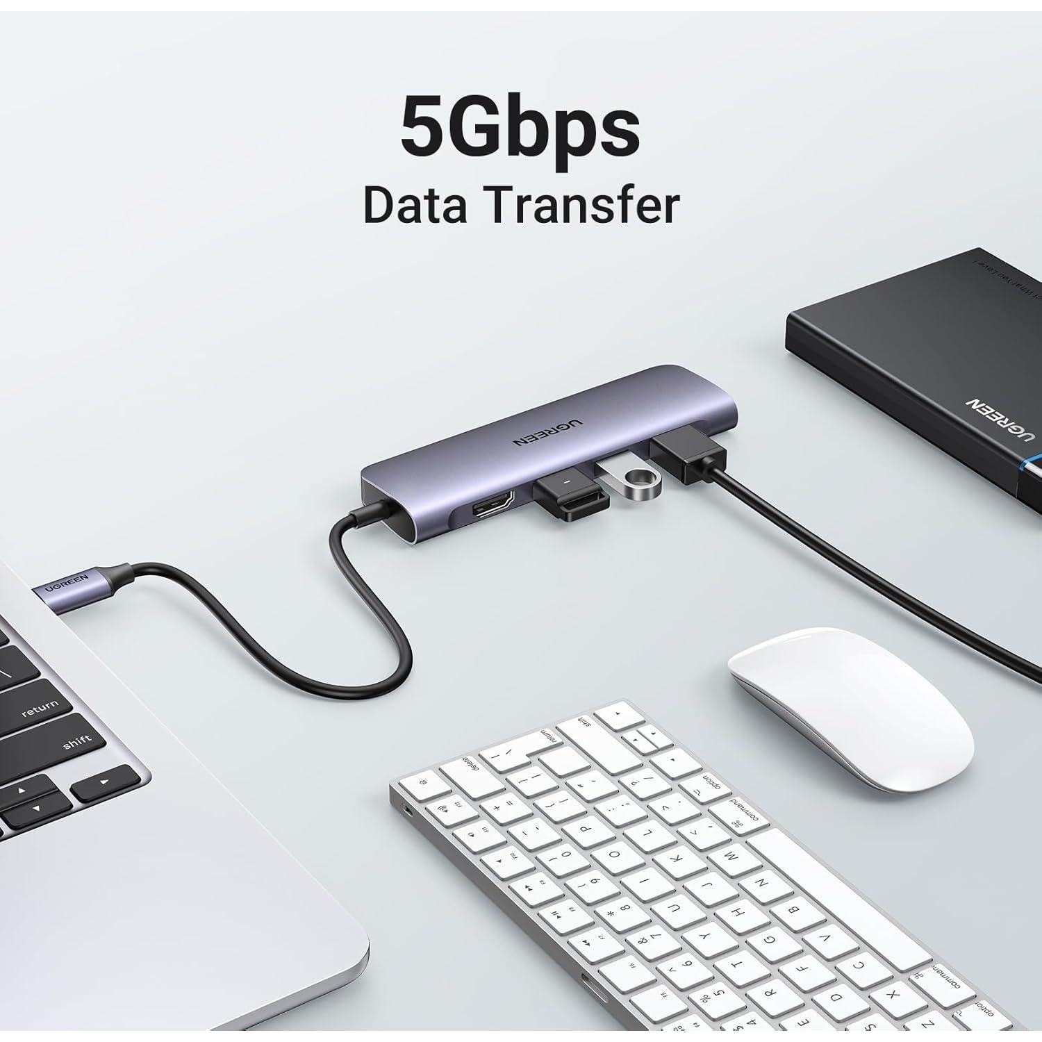 Hub USB C 6 en 1 UGREEN 4K HDMI 3 Puertos USB 3.0 Lector SD