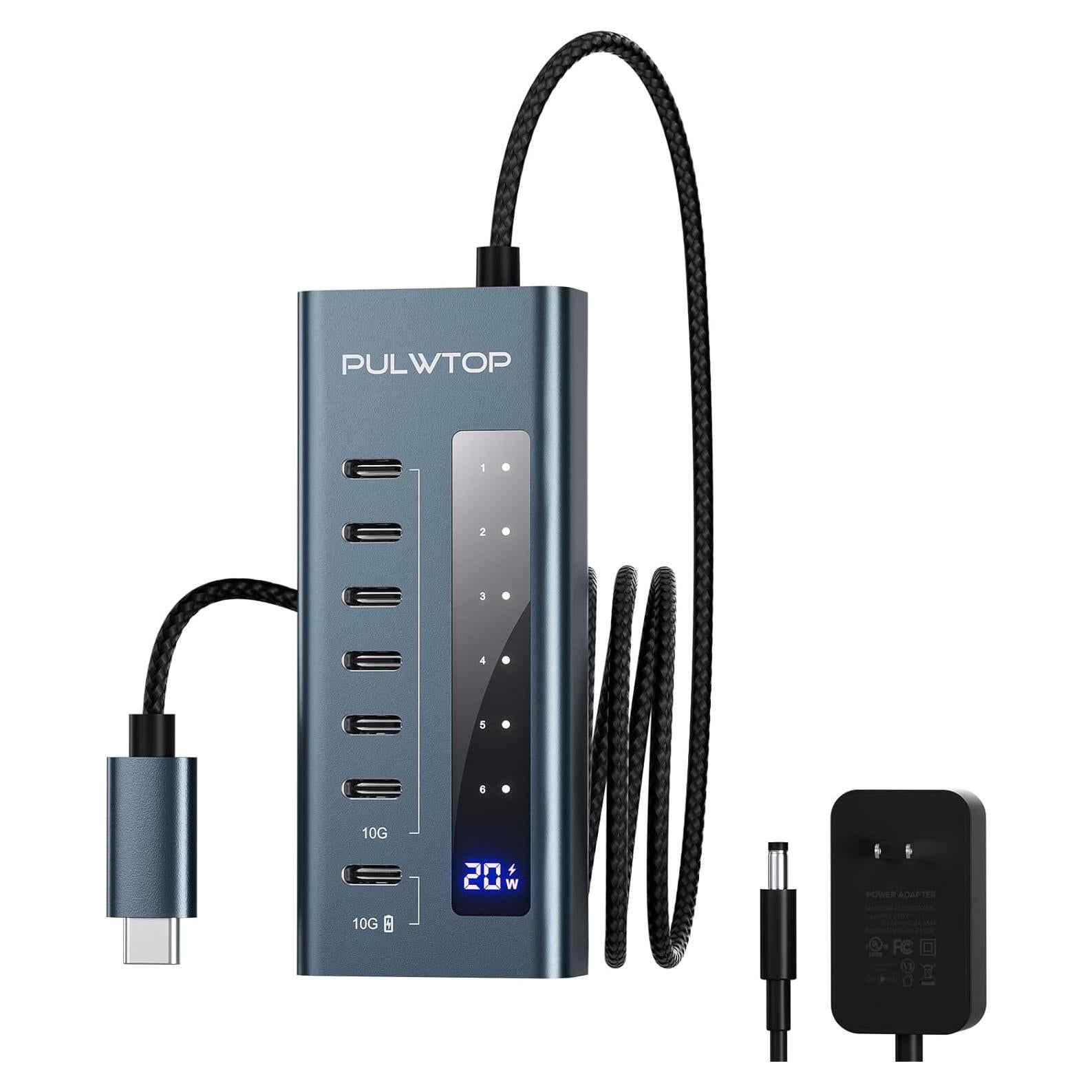 Hub USB C 7 en 1 PULWTOP 10Gbps Carga Rápida Sin Video