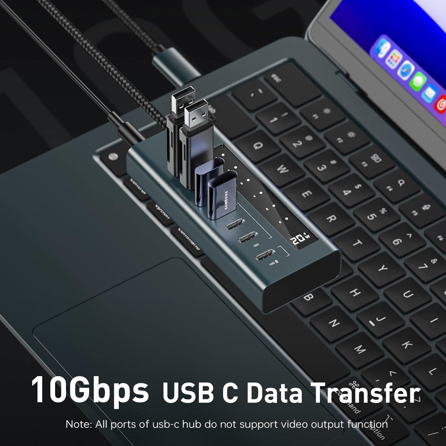Hub USB C 7 en 1 PULWTOP 10Gbps Carga Rápida Sin Video