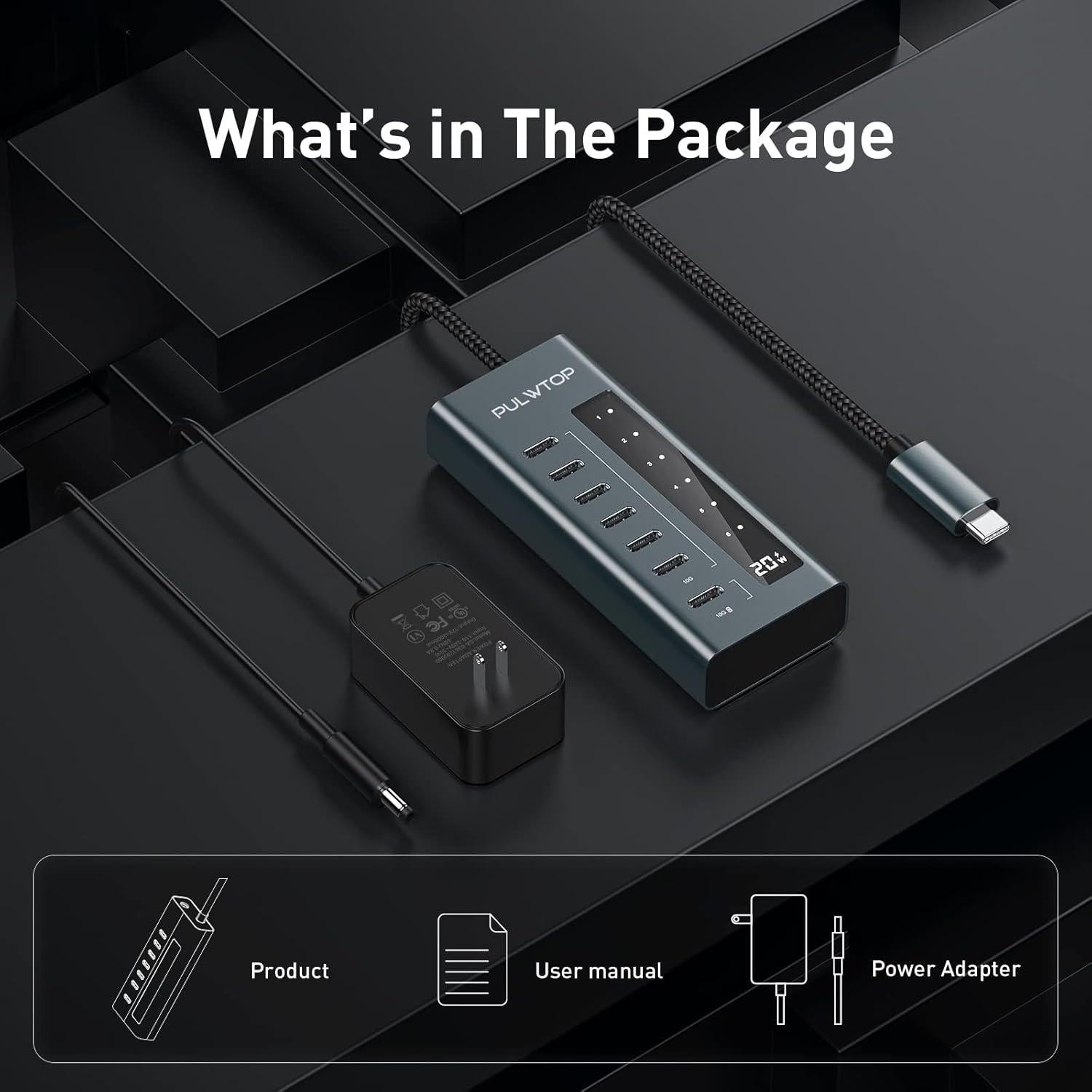 Hub USB C 7 en 1 PULWTOP 10Gbps Carga Rápida Sin Video
