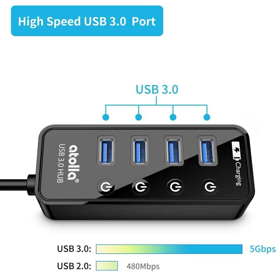 Hub USB 3.0 Atolla 4 Puertos con Carga Inteligente 0.6m