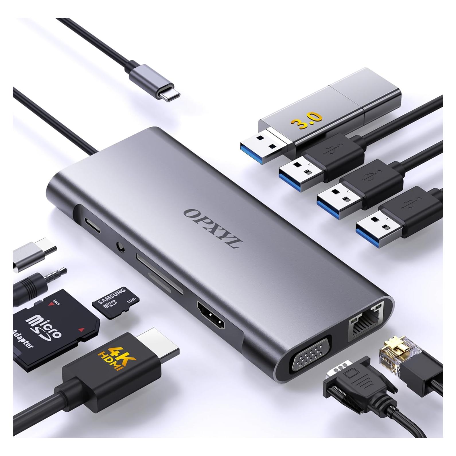 Adaptador Multiport USB C 11-en-1 Opxyl con HDMI 4K y VGA