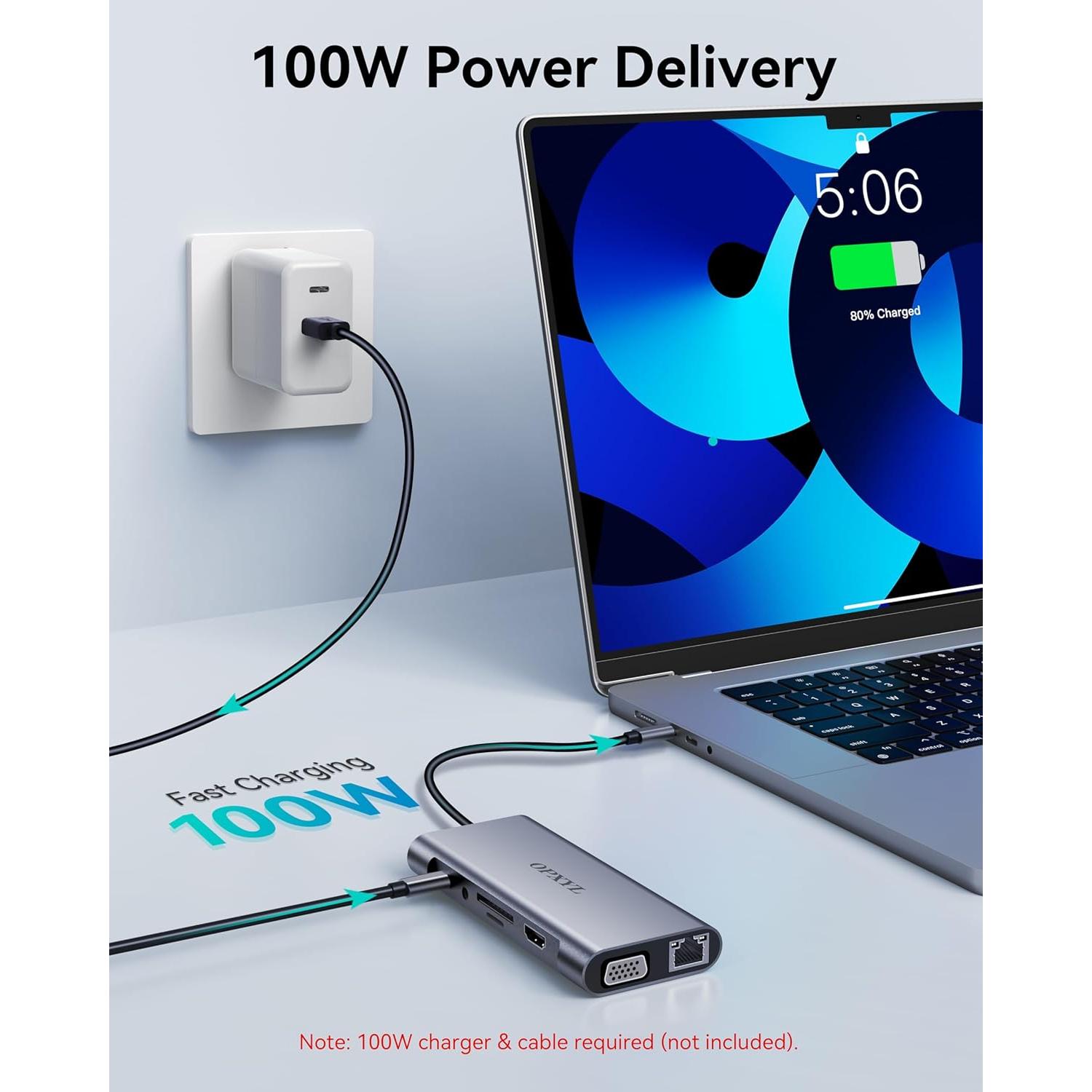 Adaptador Multiport USB C 11-en-1 Opxyl con HDMI 4K y VGA