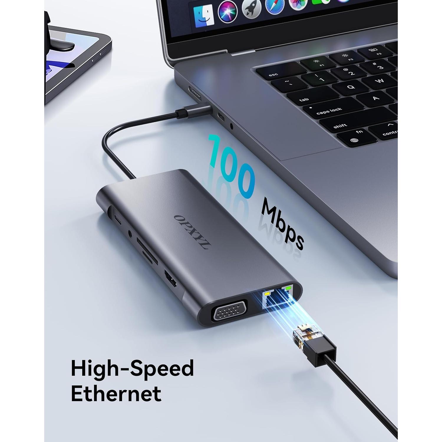 Adaptador Multiport USB C 11-en-1 Opxyl con HDMI 4K y VGA