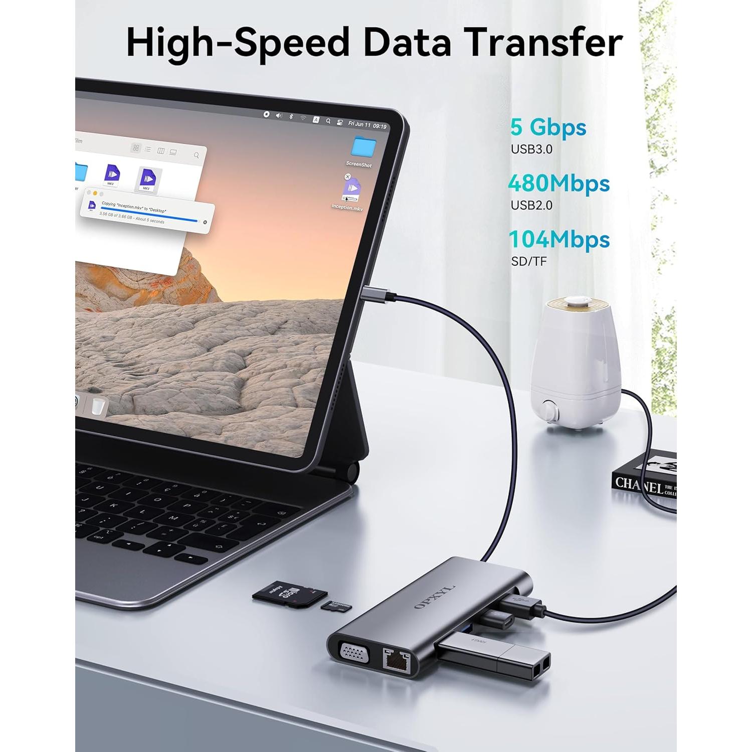 Adaptador Multiport USB C 11-en-1 Opxyl con HDMI 4K y VGA