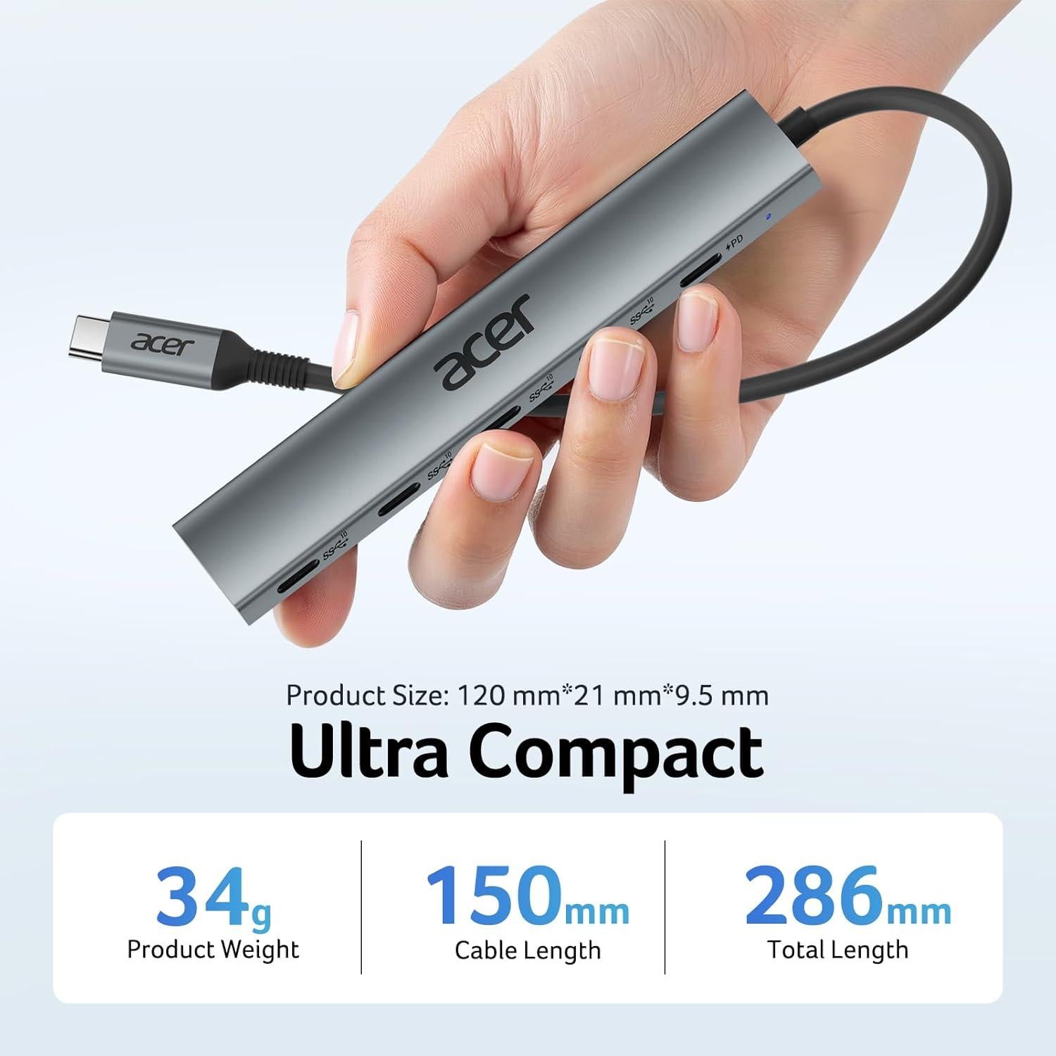 Hub USB-C Acer ODK4L0 10Gbps 4 Puertos 100W PD