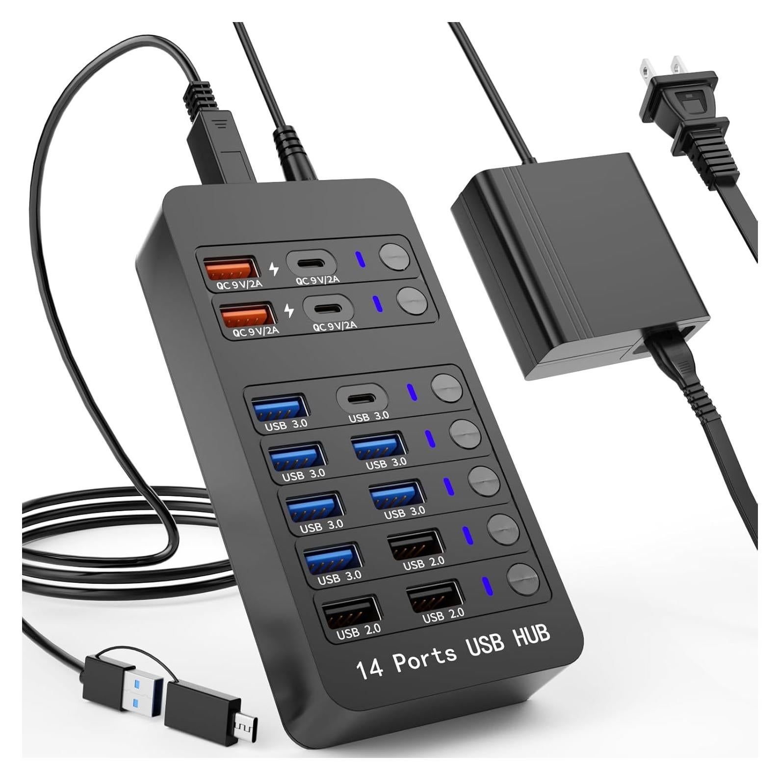 Hub USB Alimentado Zeroffi de 14 Puertos con Carga Rápida