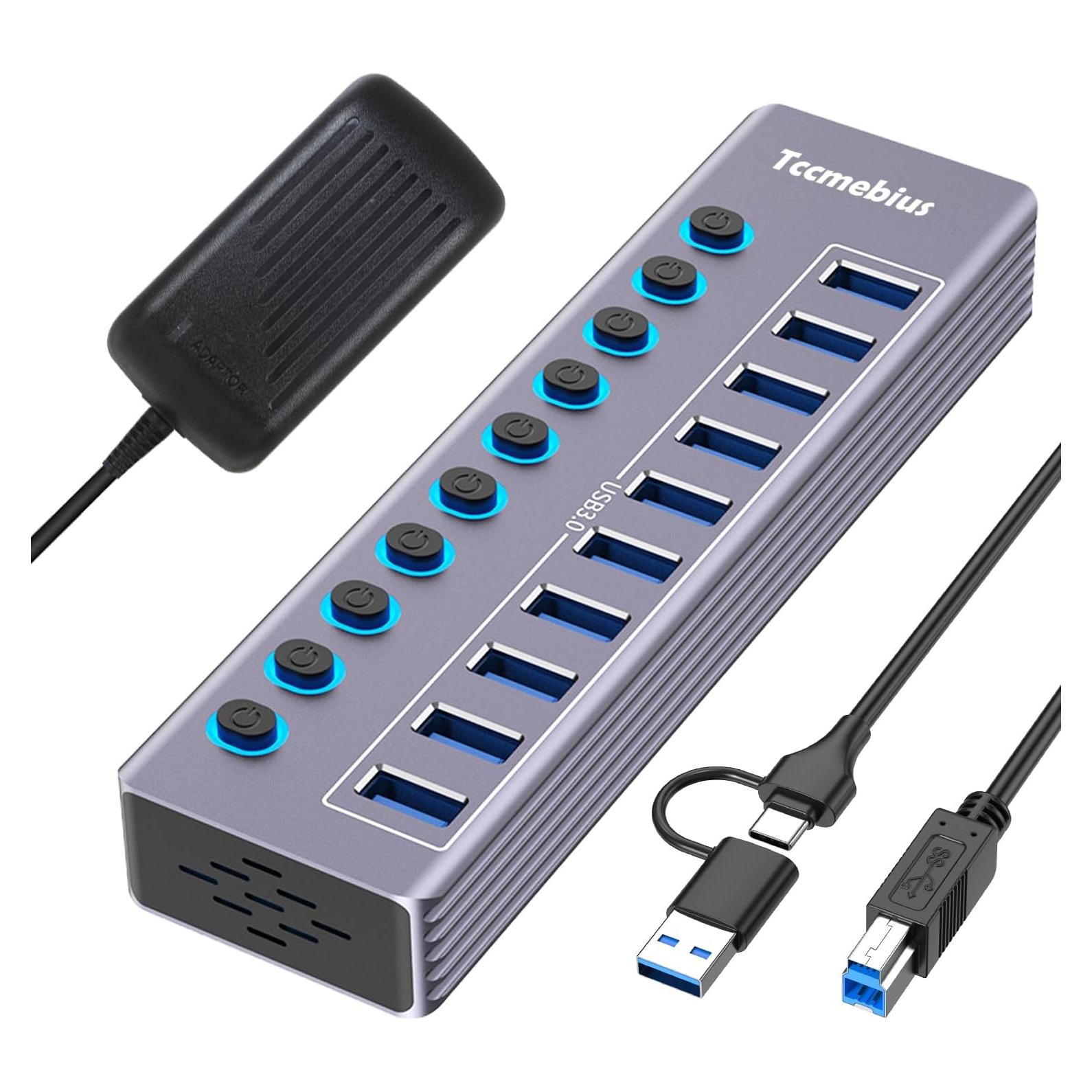 Hub USB 3.0 Tccmebius de 10 puertos con alimentación 12V