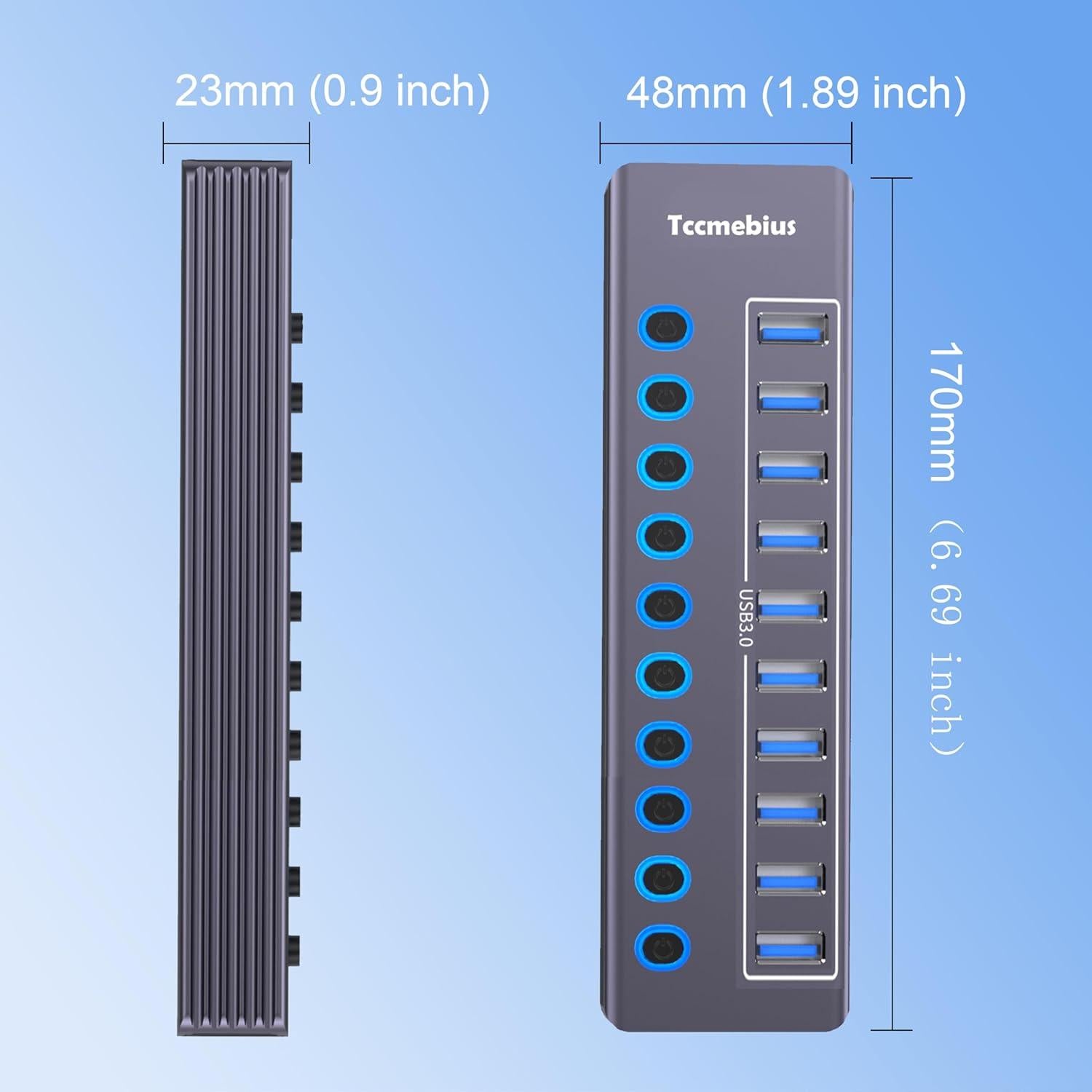 Hub USB 3.0 Tccmebius de 10 puertos con alimentación 12V