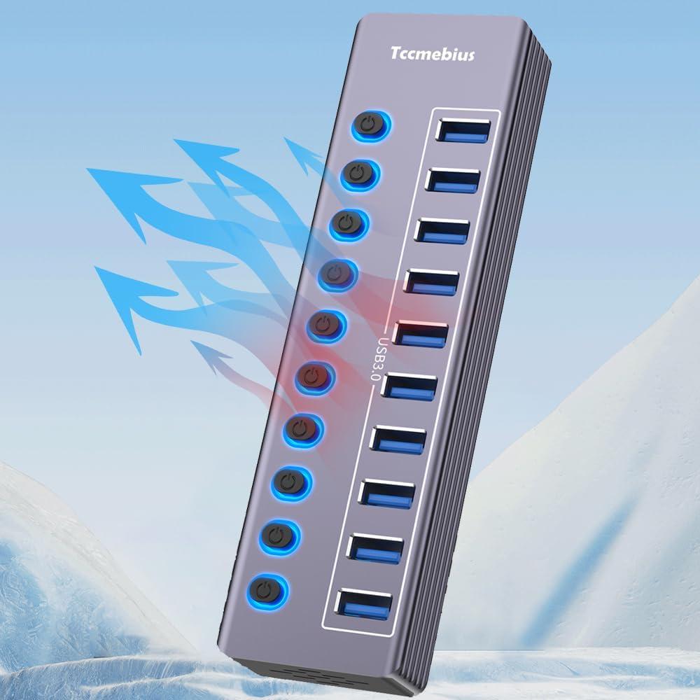 Hub USB 3.0 Tccmebius de 10 puertos con alimentación 12V