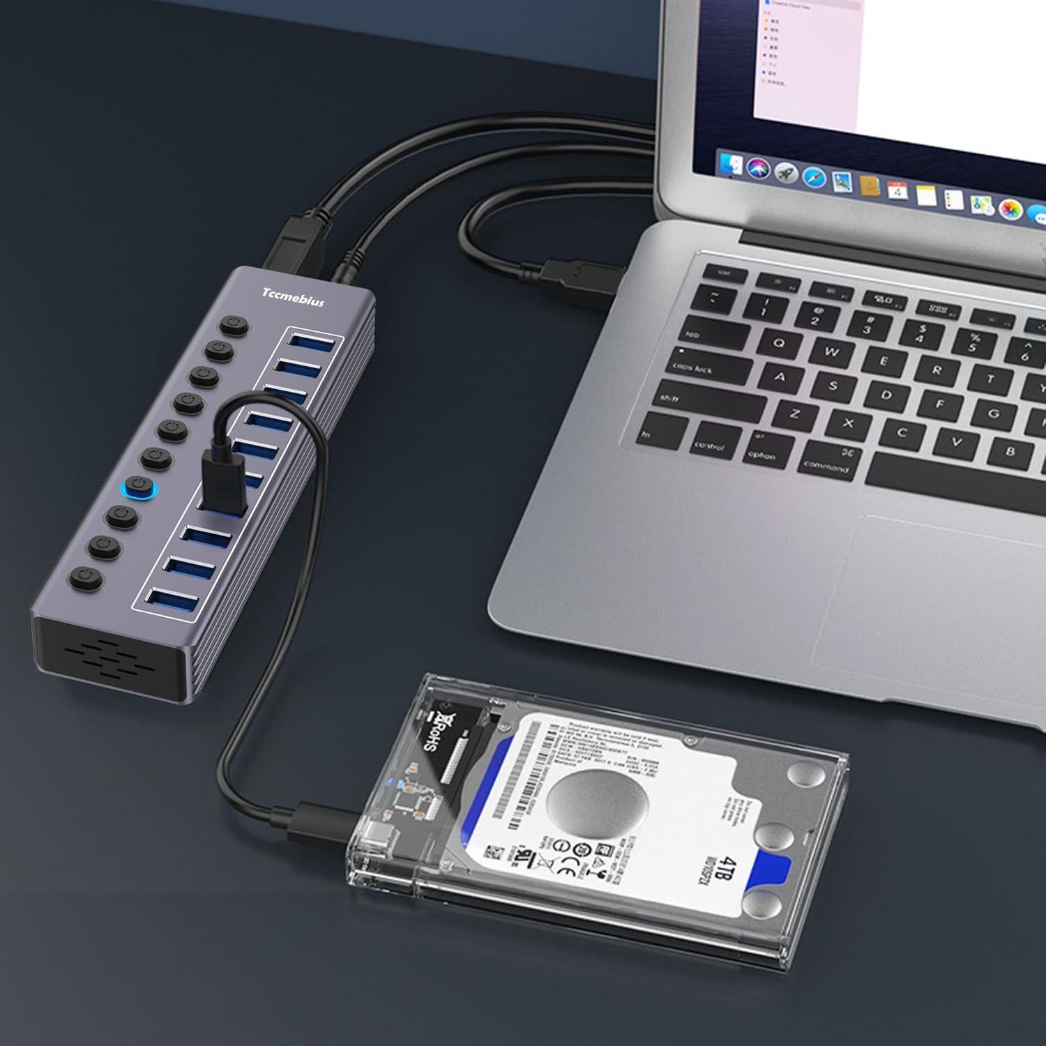 Hub USB 3.0 Tccmebius de 10 puertos con alimentación 12V