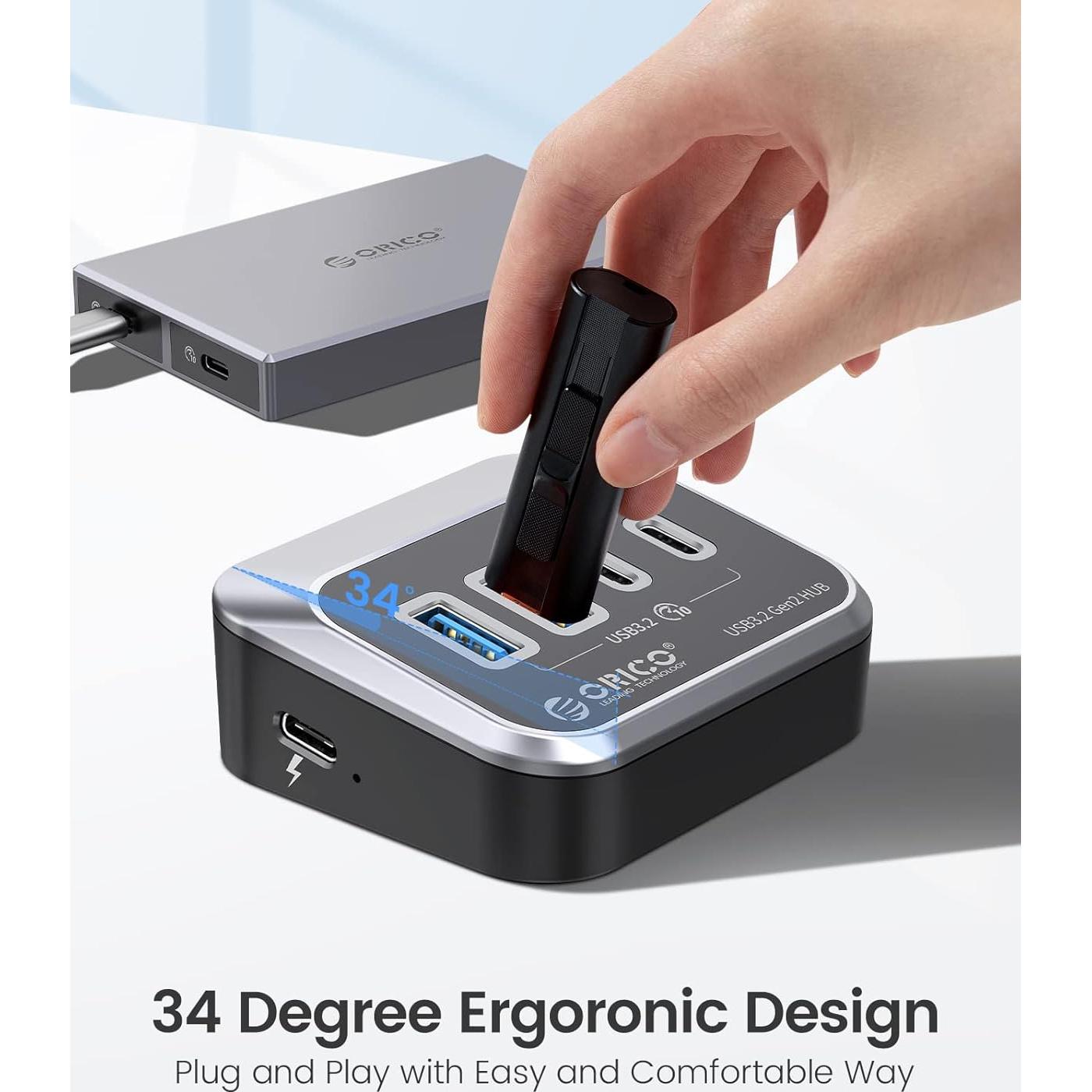 Hub USB 3.2 Gen 2 ORICO 4 Puertos 10Gbps USB-C y USB-A