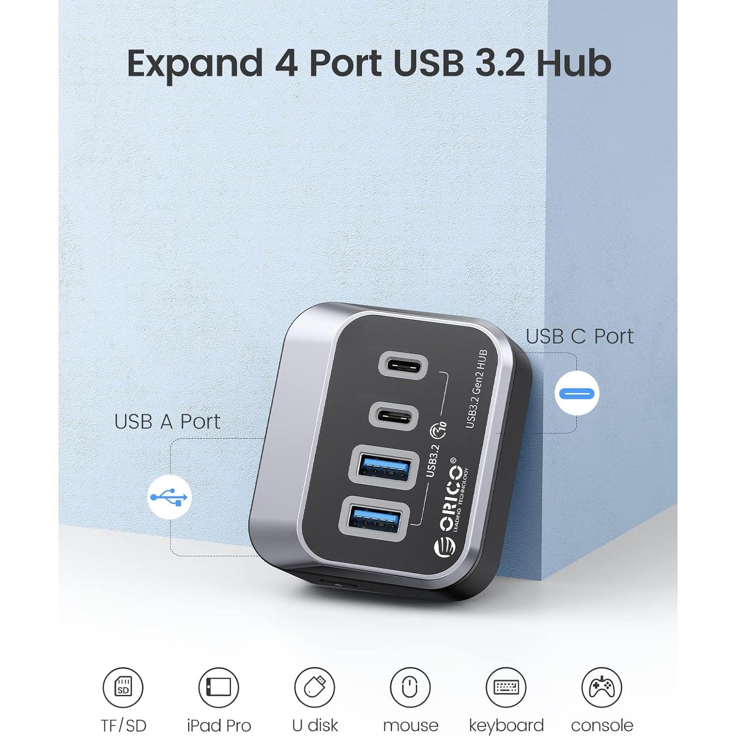 Hub USB 3.2 Gen 2 ORICO 4 Puertos 10Gbps USB-C y USB-A