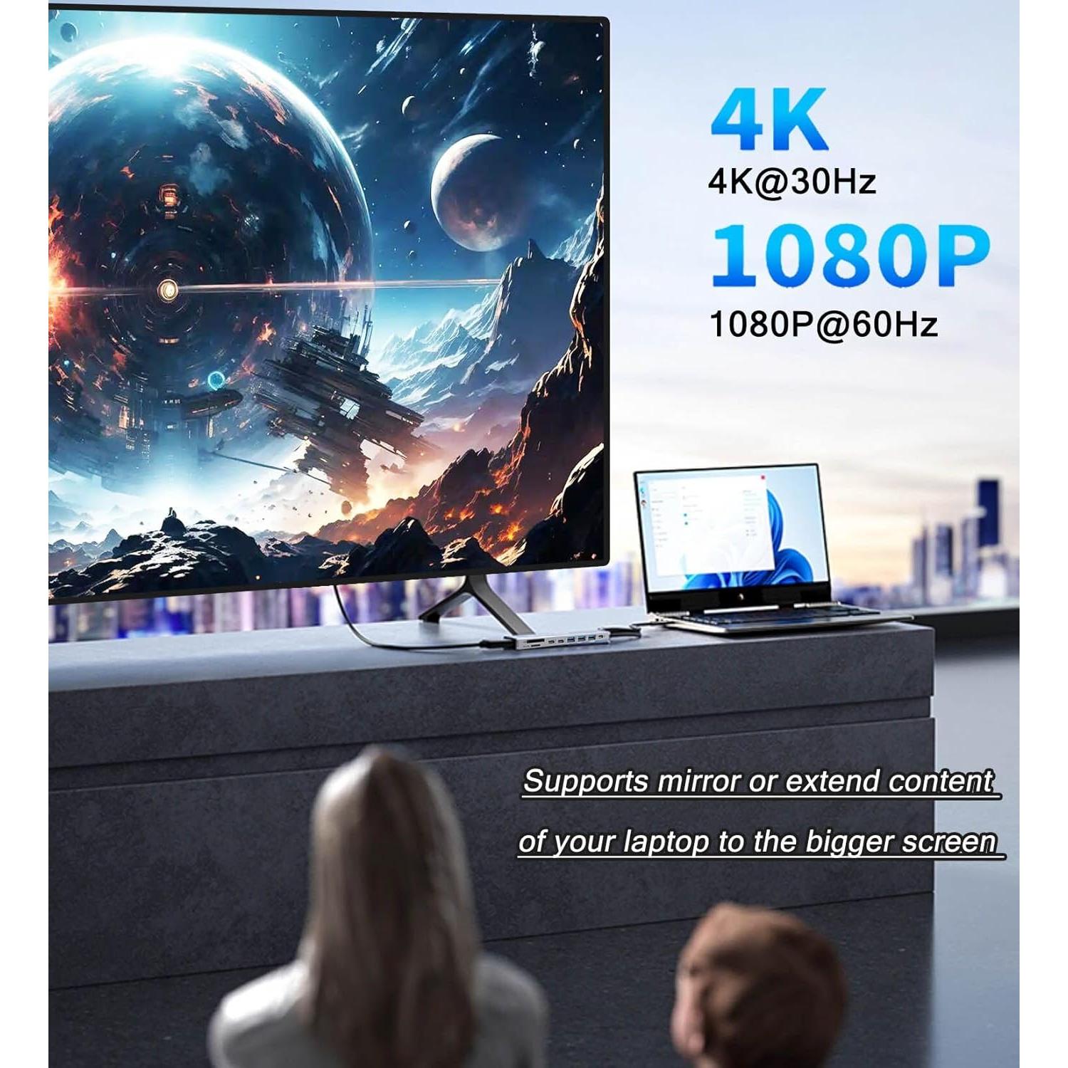 Adaptador Hub HDMI USB C VIENON 9 en 1 4K 100W para Laptop