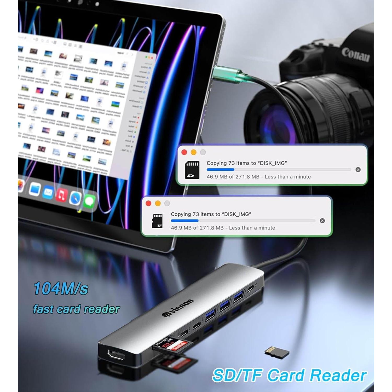 Adaptador Hub HDMI USB C VIENON 9 en 1 4K 100W para Laptop