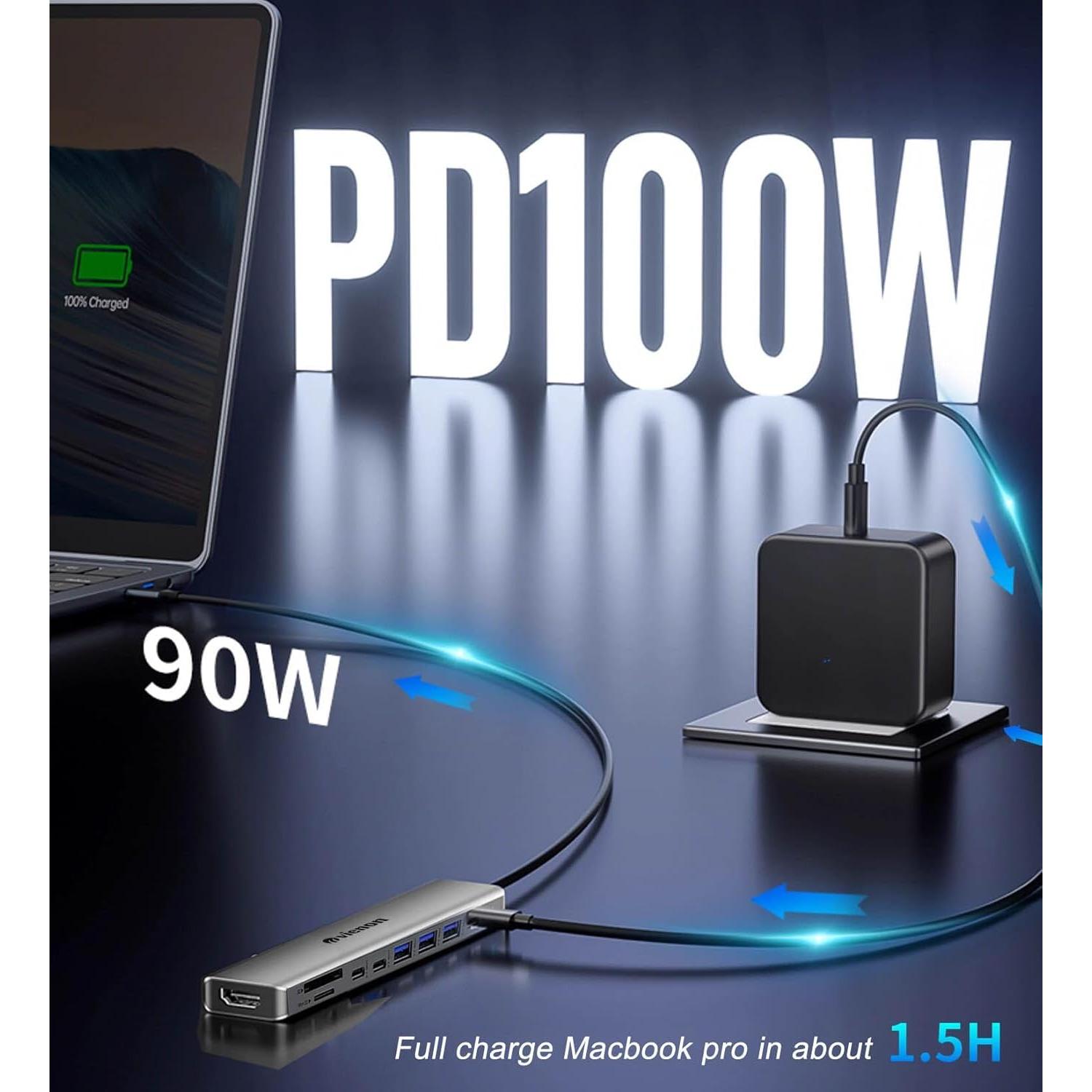 Adaptador Hub HDMI USB C VIENON 9 en 1 4K 100W para Laptop