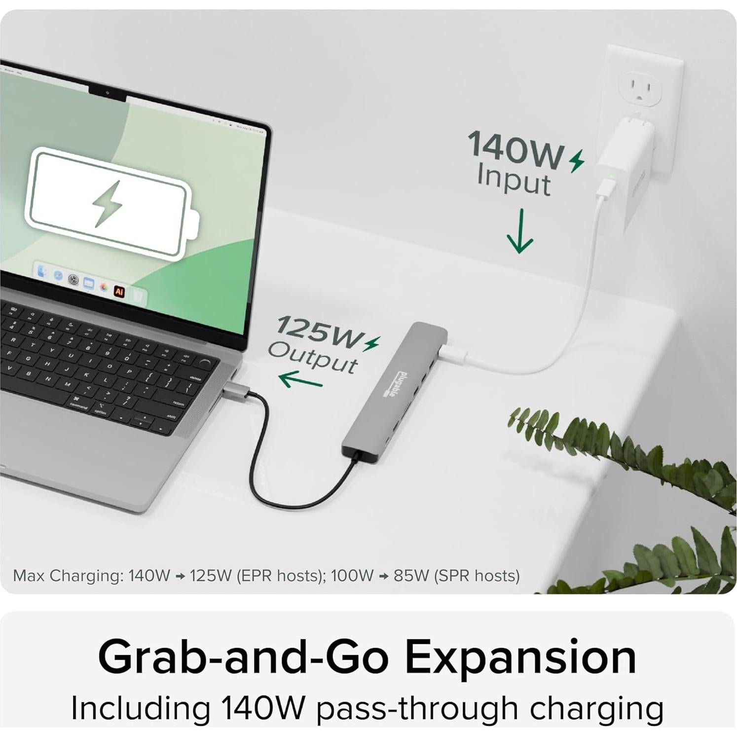Adaptador Multiport USB-C Plugable USBC-9IN1E 140W HDMI 4K