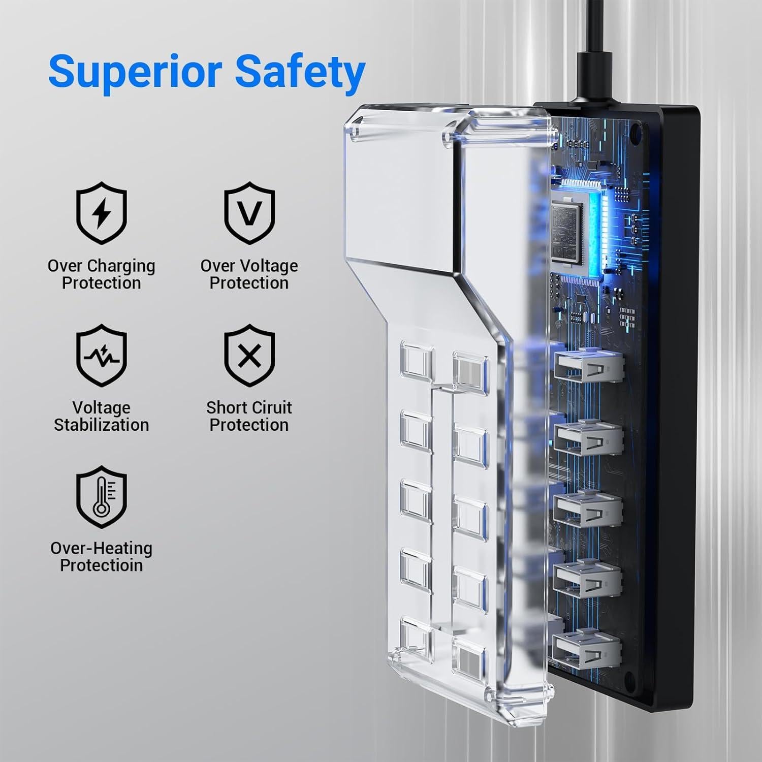 Estación de Carga USB 10 Puertos Resypey 50W 10A Negro