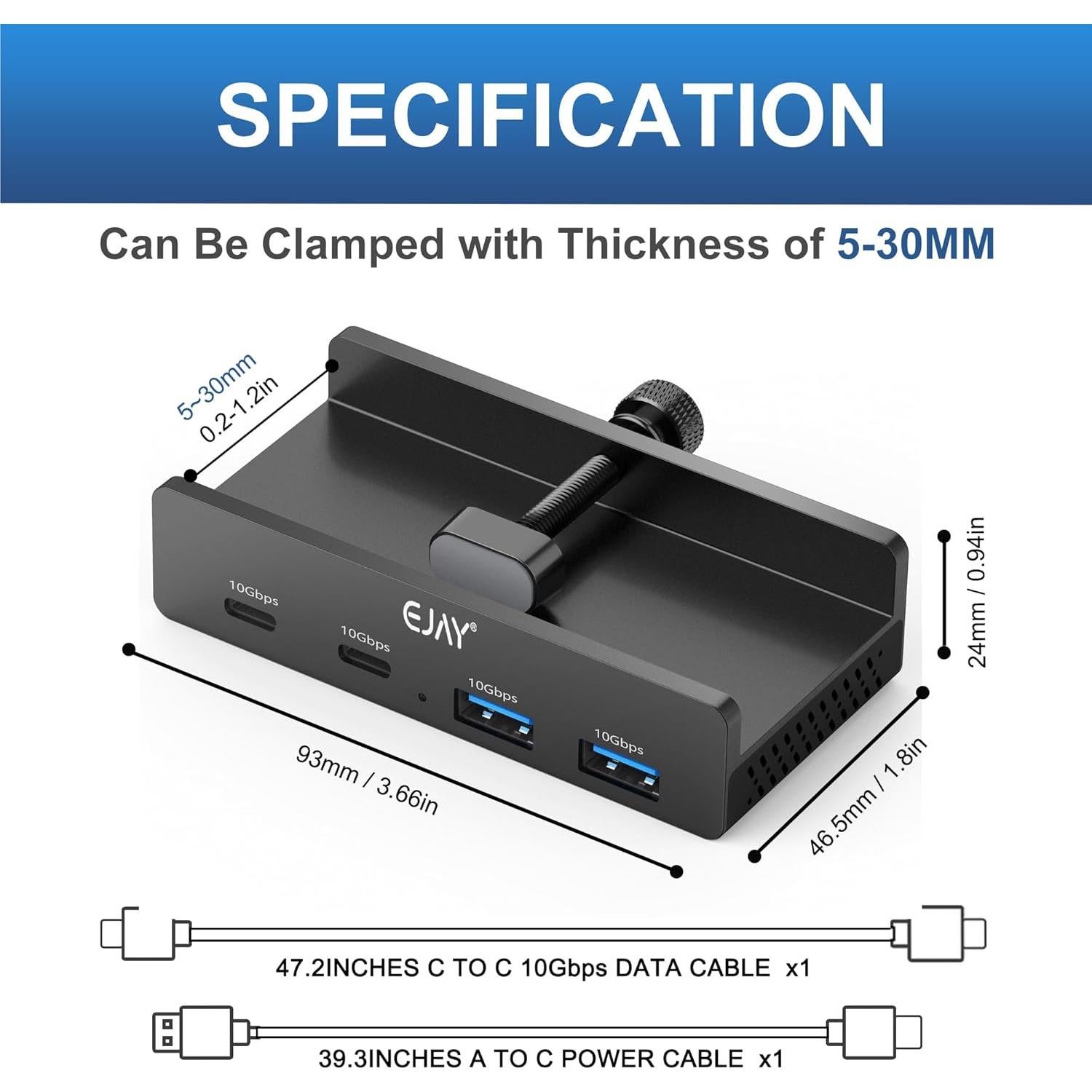 HUB USB-C 10Gbps EJAY con Abrazadera y Cable para iMac