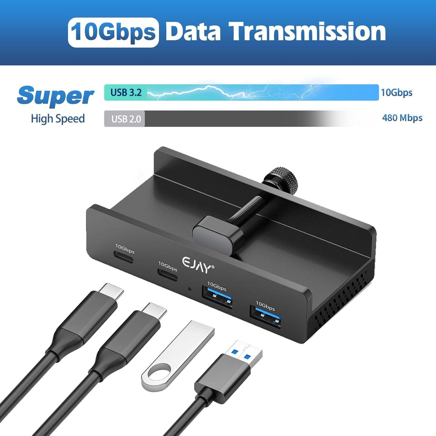 HUB USB-C 10Gbps EJAY con Abrazadera y Cable para iMac