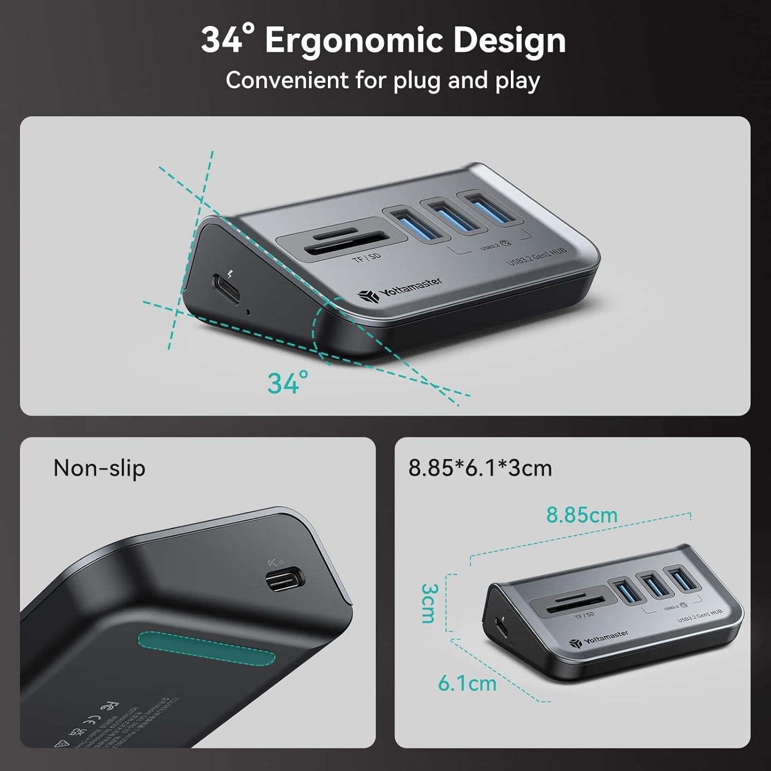 Hub USB 3.0 Yottamaster con Lector de Tarjetas SD y TF