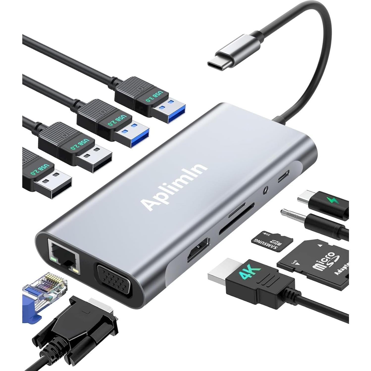 Adaptador USB-C 11 en 1 Aplimln con 4K HDMI y VGA