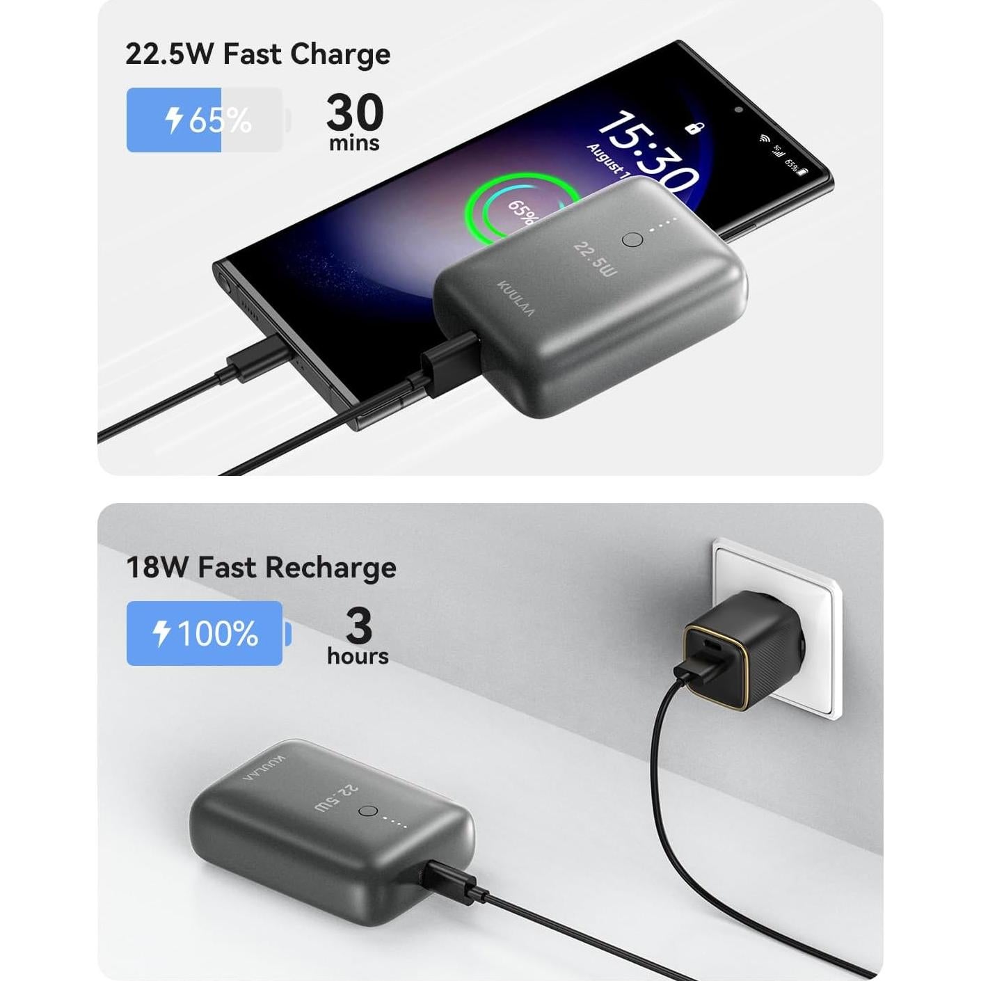 Cargador Portátil Kuulaa 10000mAh PD 22.5W USB-C Rápido